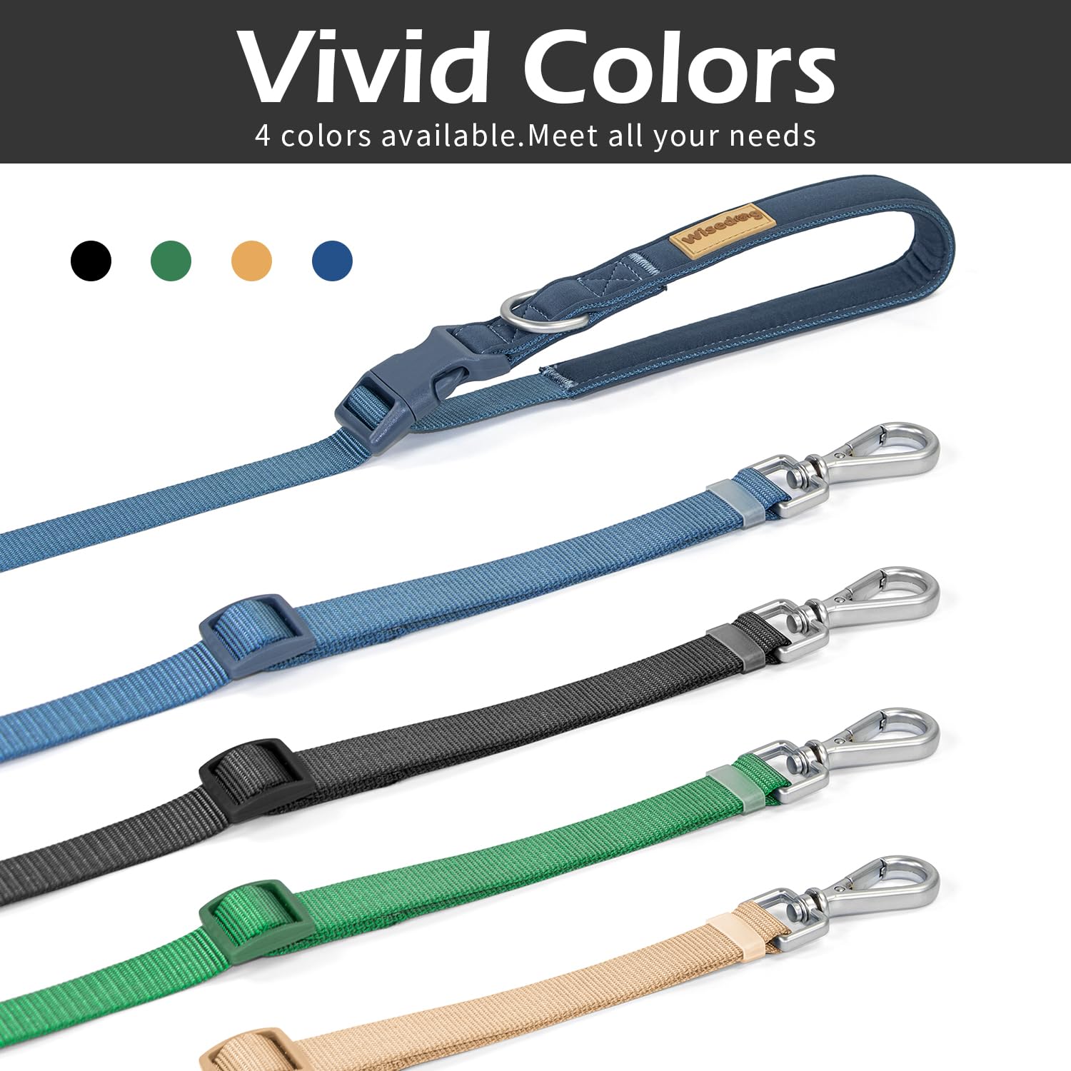 Wisedog 9.5 Ft Hands Free Dog Leash, Comfort And Safety Padded Handle & Heavy Duty Metal Clasp - Two Handle Dog Leash Adjustable