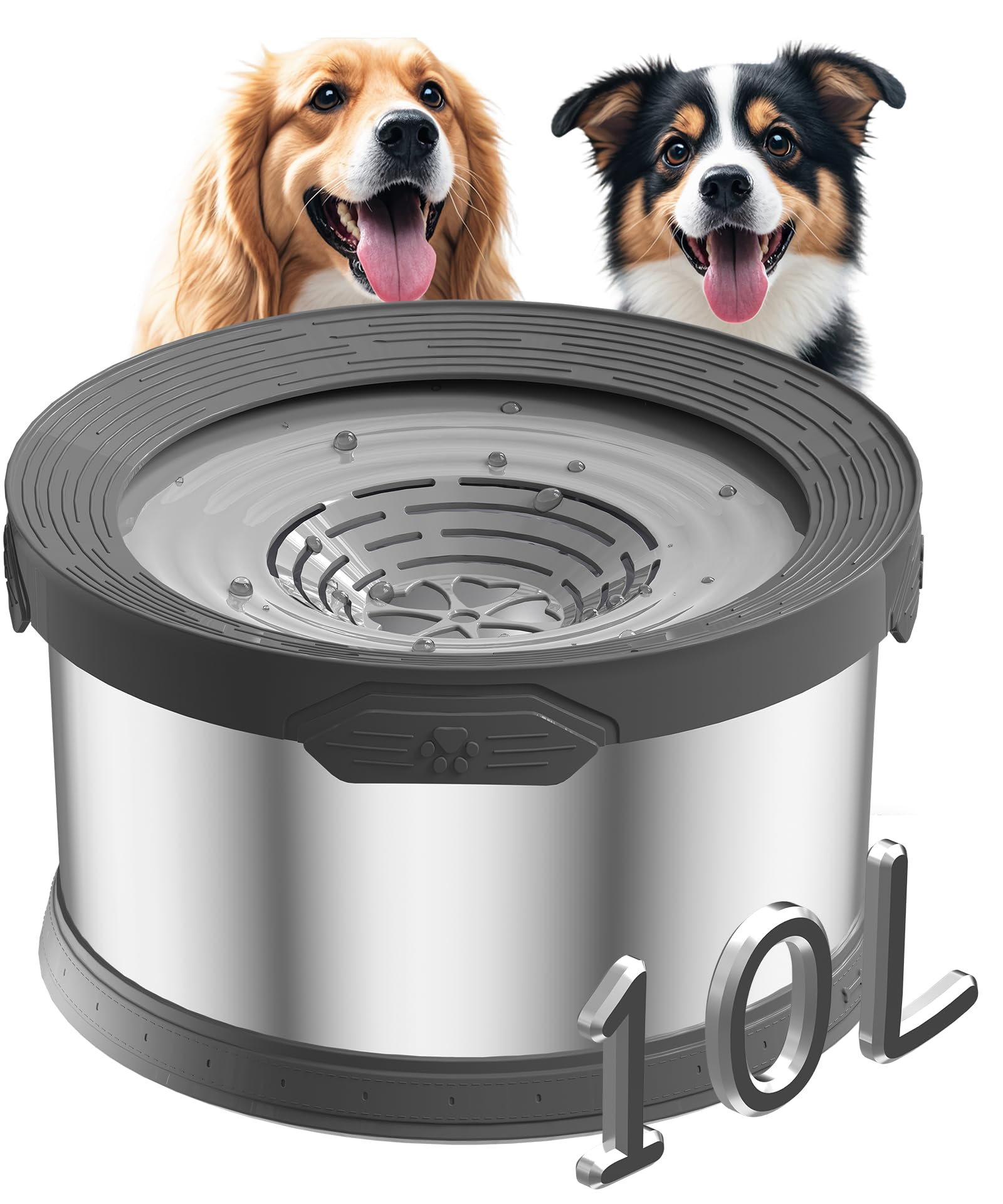 10L Dog Water Bowl No Spill 2.6 Gallon Super Large Capacity Stainless Steel No Splash Dog Bowls 338Oz Slow Drinking Feeder With 