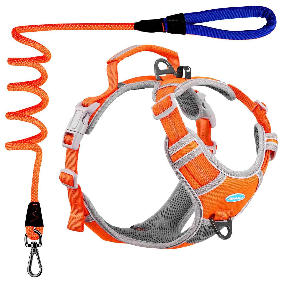 Thinkpet No Pull Harness Breathable Sport Harness With Handle - Reflective Padded Dog Safety Vest With Reflective Neon Dog Leash M Harness Leash Pack Orange