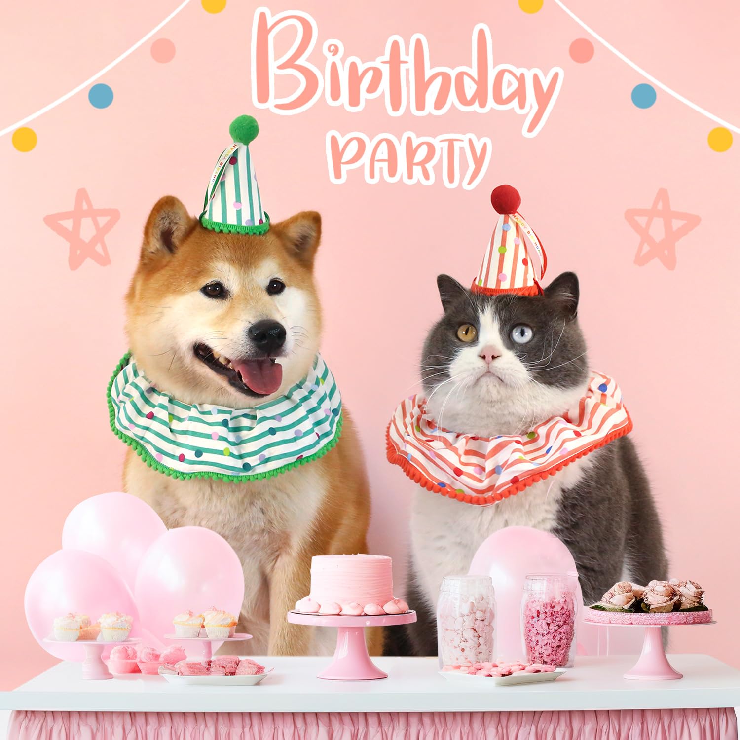 Cat Dog Birthday Bandana Scarf And Party Hat Cute Polka Dot And Stripe Bib Scarf And Birthday Hat Cat Puppy Birthday Party Decor