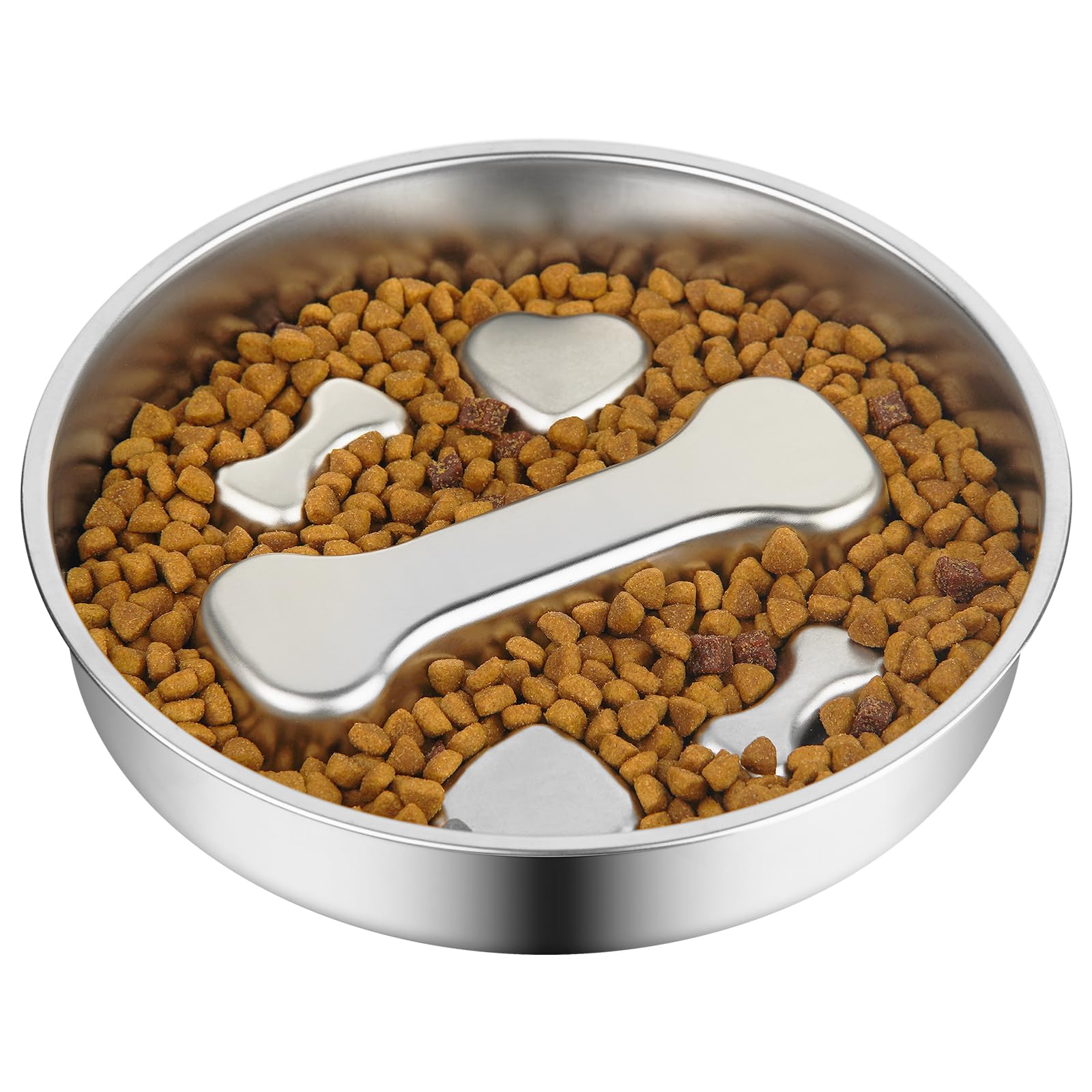 Novery Slow Feeder Dog Bowl - 2 Cups Stainless Steel Dog Slow Feeder Food Bowl, Metal Non-Slip Lick Plate,Puppy or Cat Food Hold