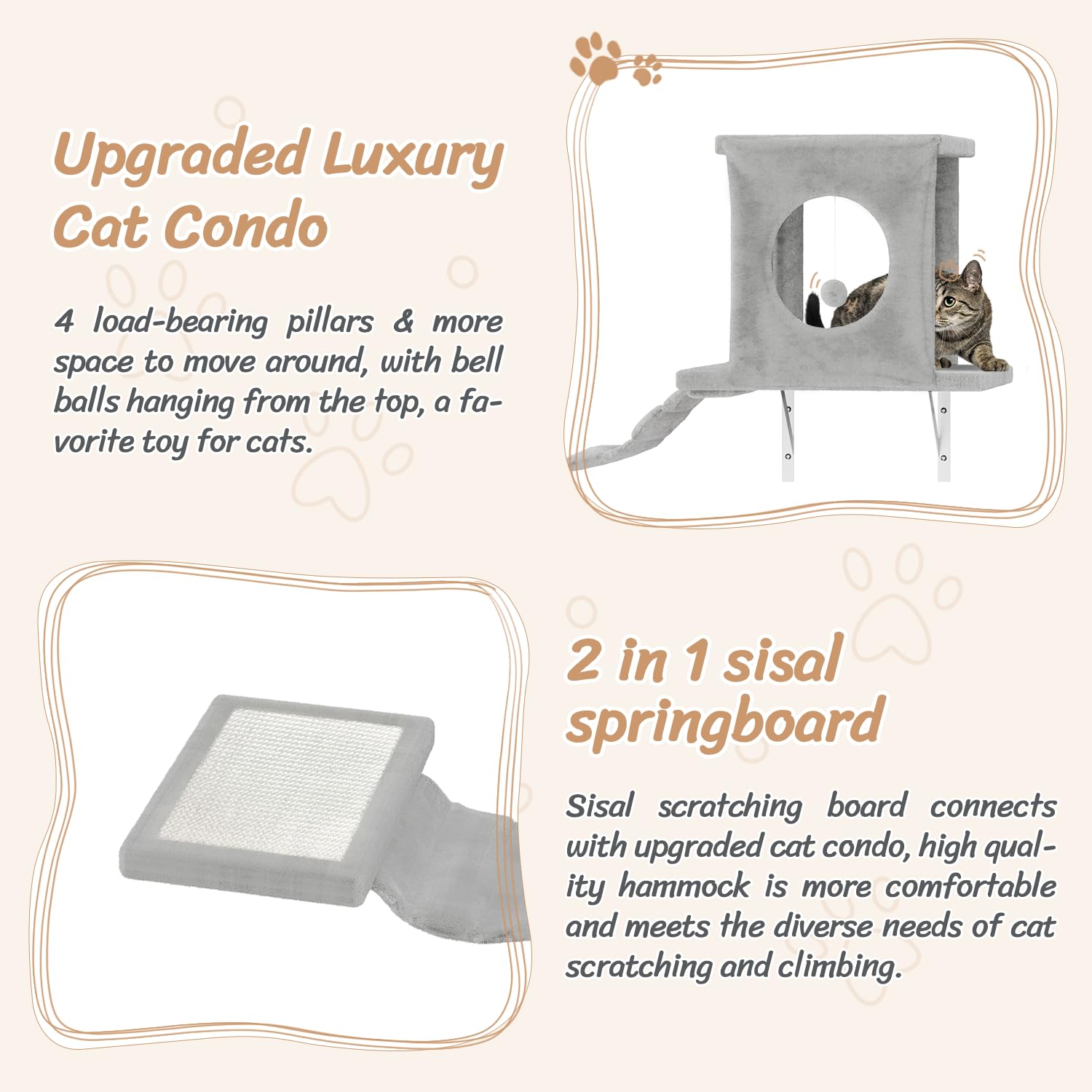 NUNU LAB 7-in-1 Wall Mounted Cat Climber Set, Cat Furniture Set with House, Tunnel, Bridge, Tree, Steps, Scratcher Board, Hammoc