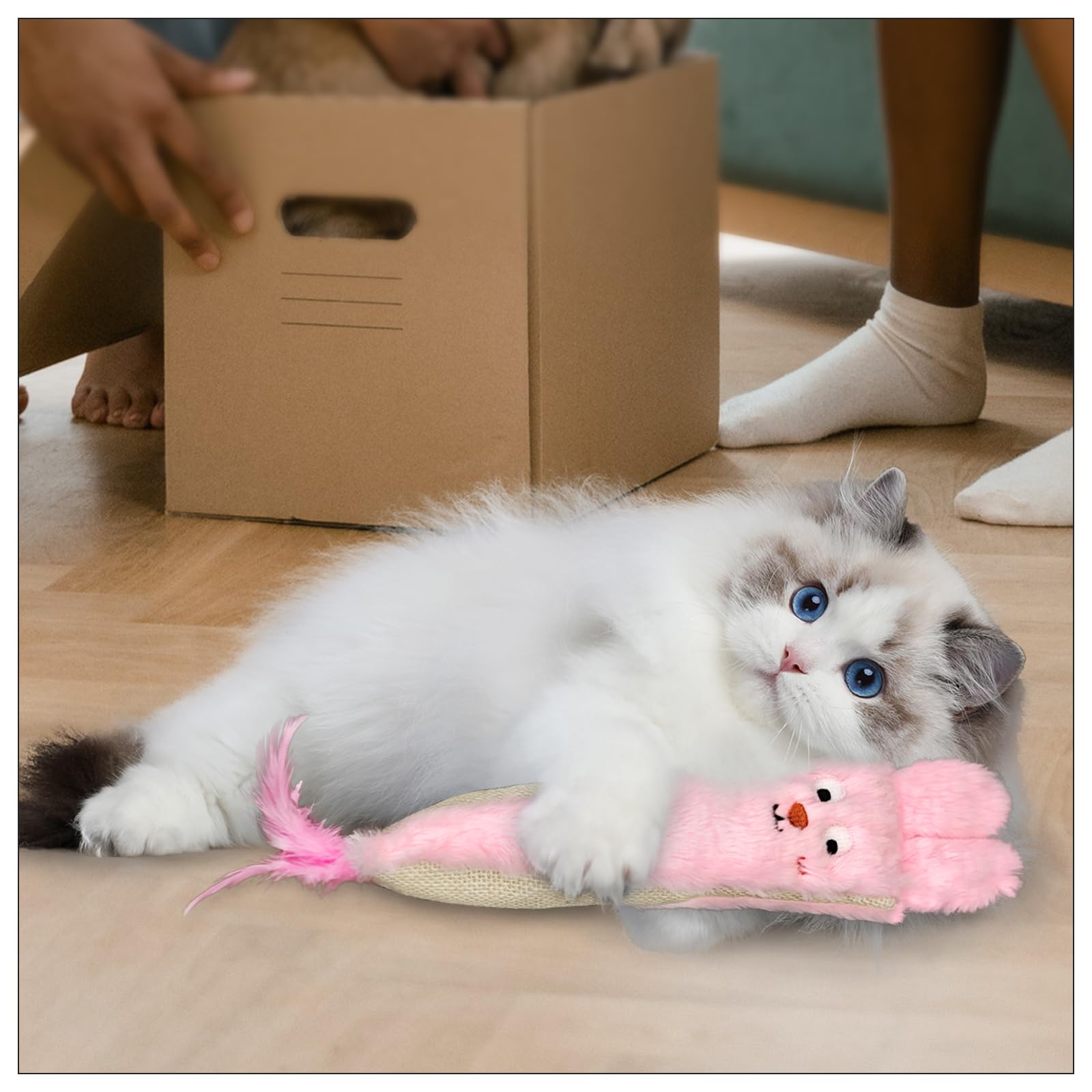 Andiker Catnip Toys For Indoor Cats,10.24Inches Plush Toy For Cats With Crinkle Paper Inside,Fluffy Cat Toy With Feather And 2 S