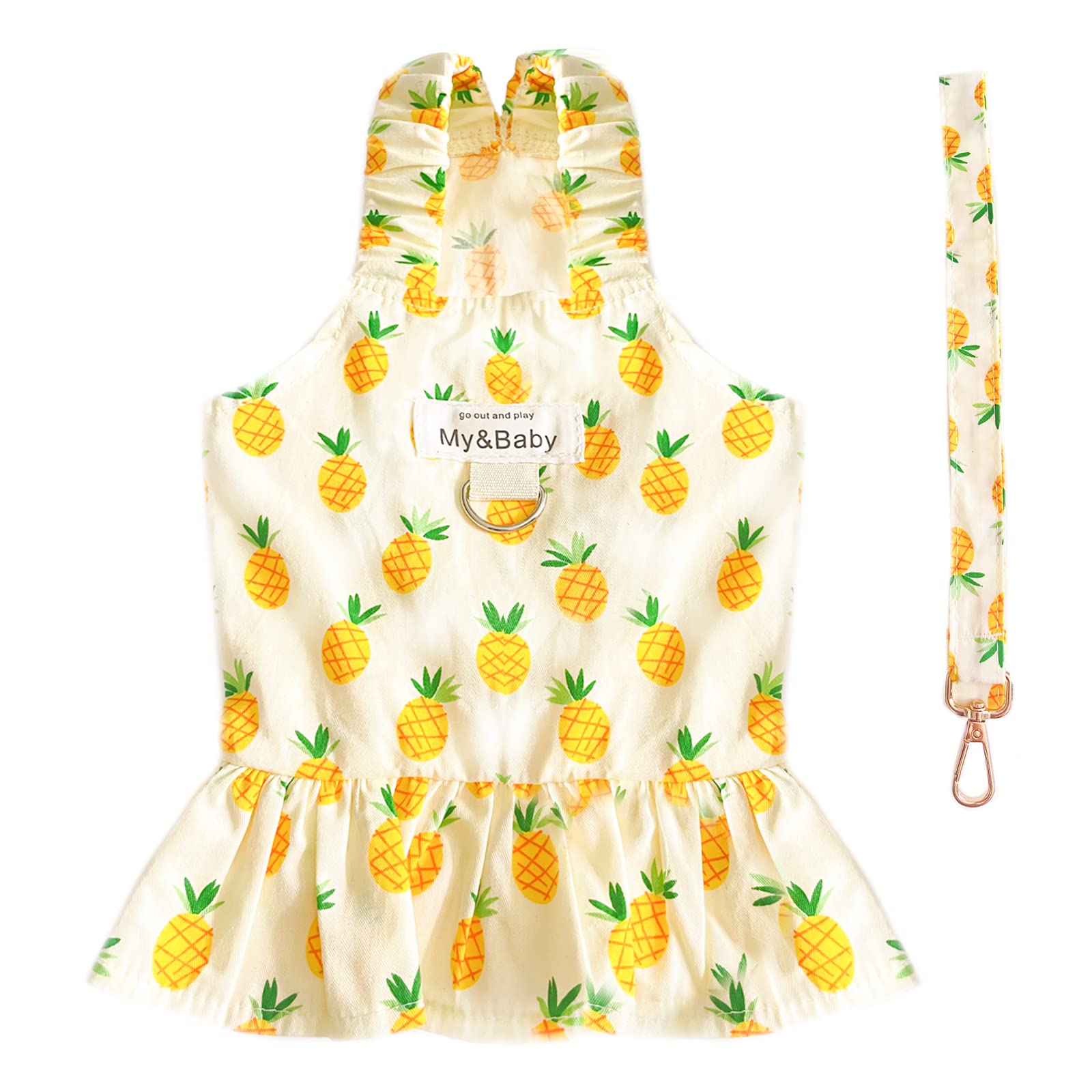 Petpubgnzs Small Dog & Cat Harness & Leash Set - Cute Princess Dresses For Girls & Boys In Pineapple, S Size