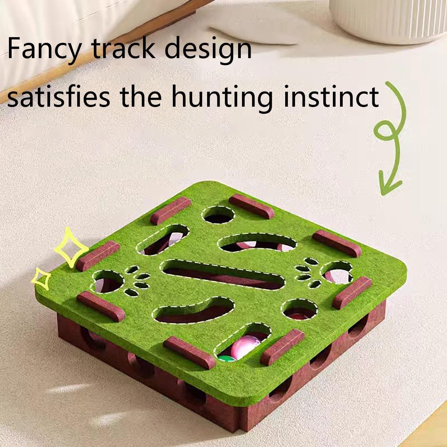 Cat Scratch Puzzle Enrichment Box,Cat Nail File Scratcher Enrichment Box with 3 Bell Balls,Nail File Stress Free Alternative to