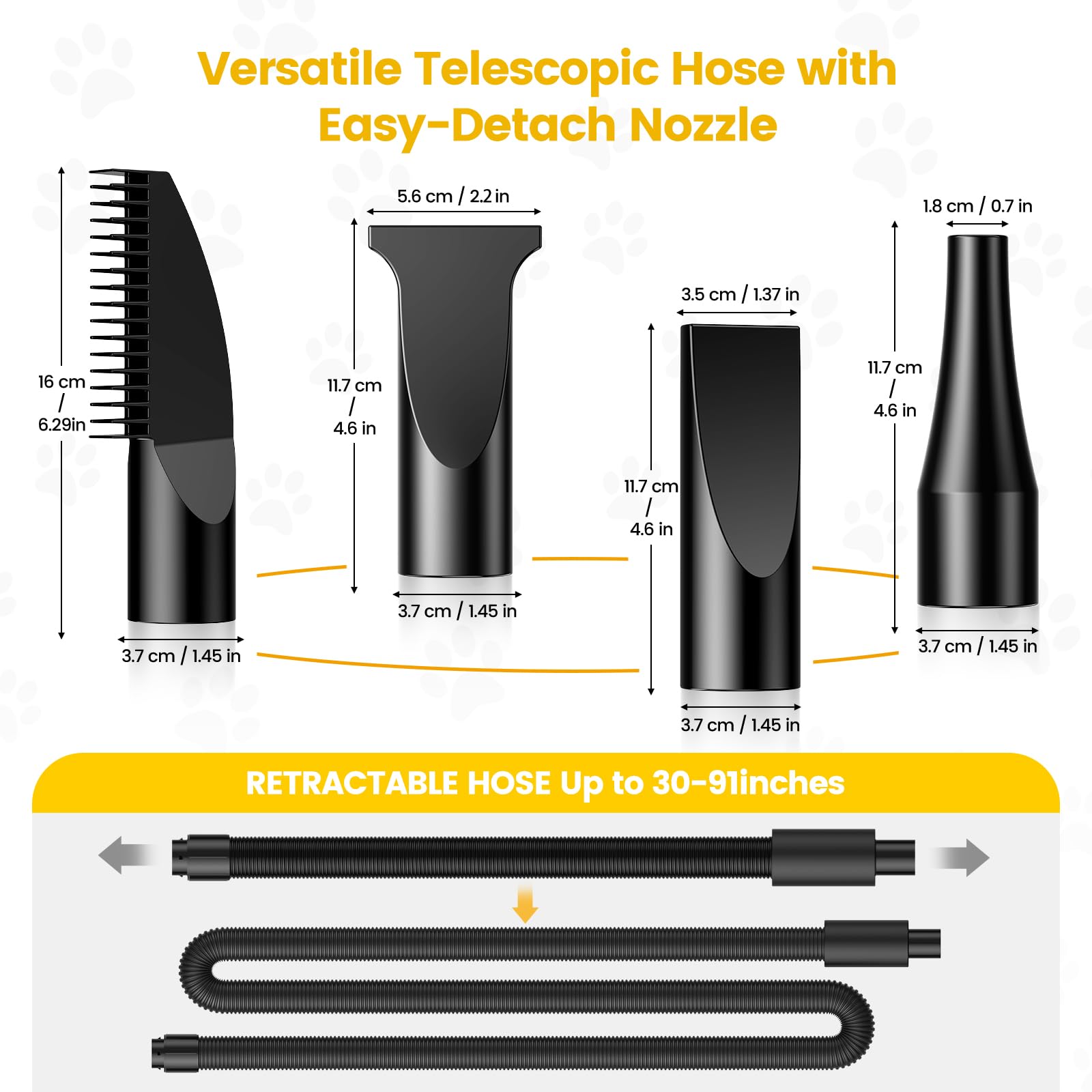 Auorc Dog Dryer, 5.2Hp/3800W High Velocity Dog Hair Dryer With 4 Nozzles, Stepless Adjustable Speed & Temperature Control, Low N