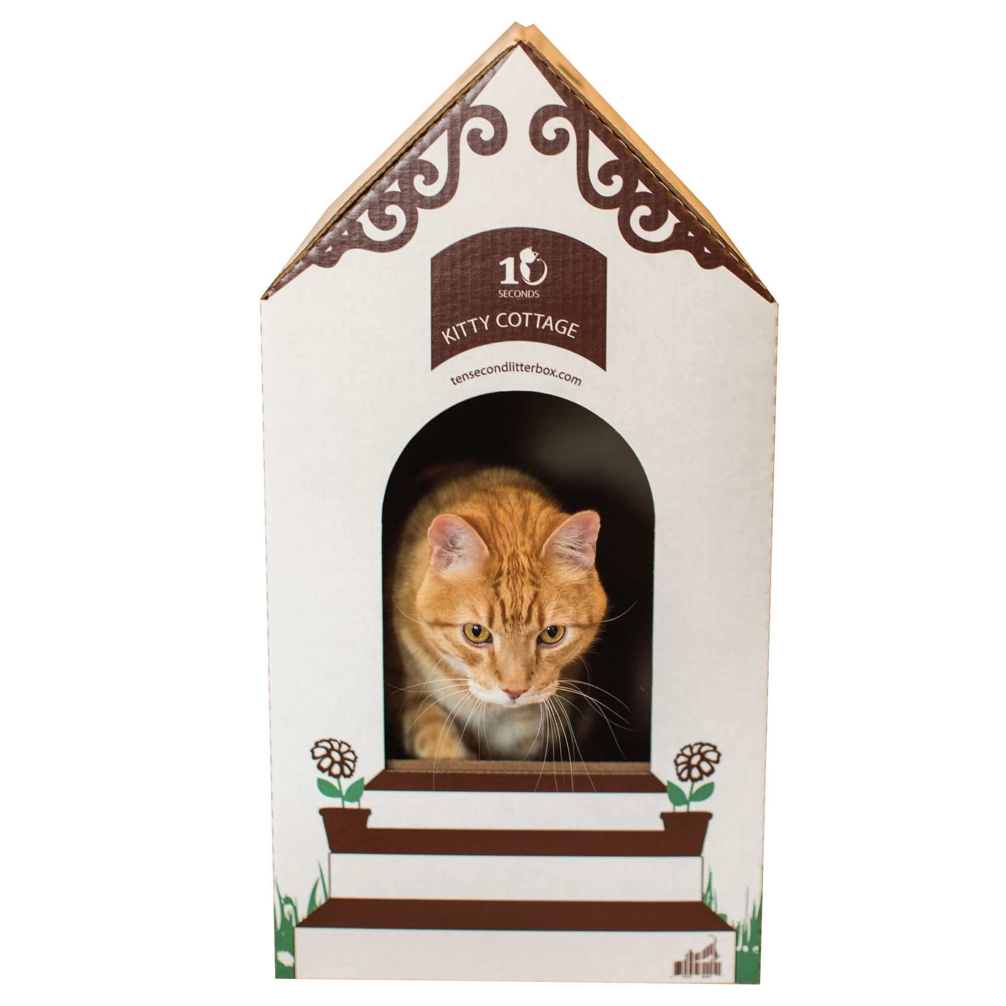 Disposable Ten Second Litter Boxes For Kitty/Cats (10 Count + 1 Cottage). Biodegradable Solution For Quick And Easy Disposal. Made Of Recyclable Material. (10-Pack + Cottage)