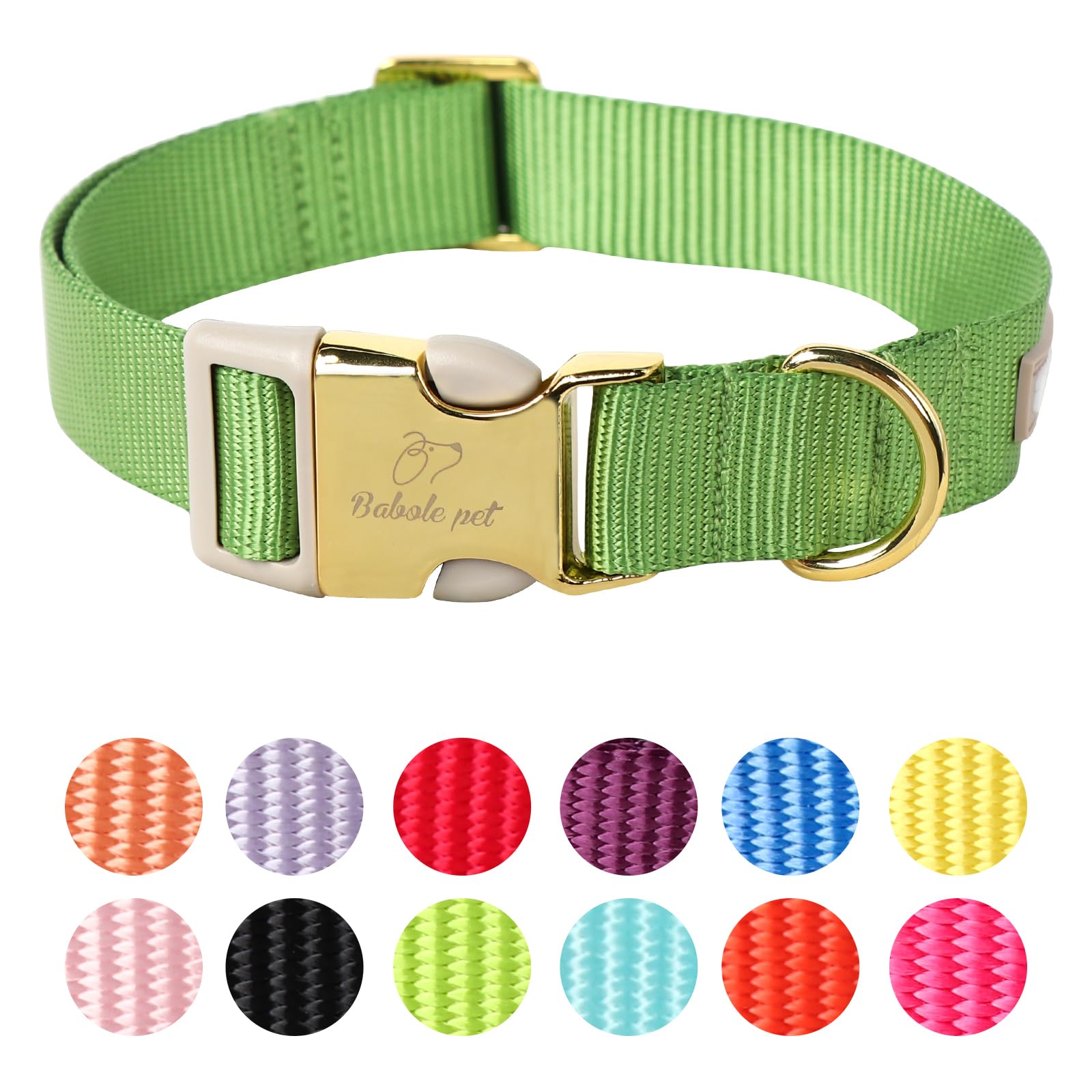 Babole Pet Nylon Dog Collar - Adjustable Green Soft Webbing Dog Collars For Small Medium Large Dogs Boy Girl Puppy Collar With S