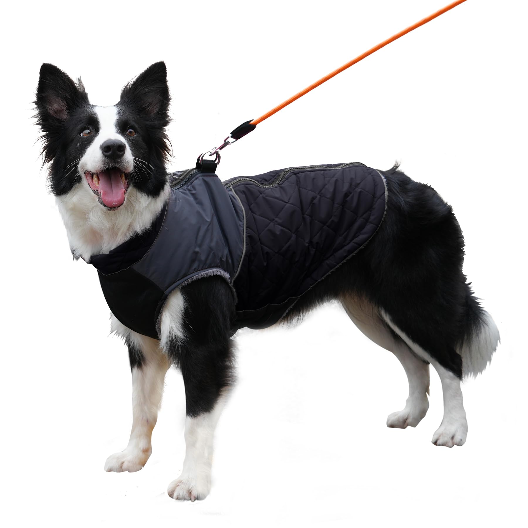 Joydaog Warm Fleece Dog Coats For Large Dogs,D-Rings Waterproof Puppy Jacket For Cold Winter,Black Xxl