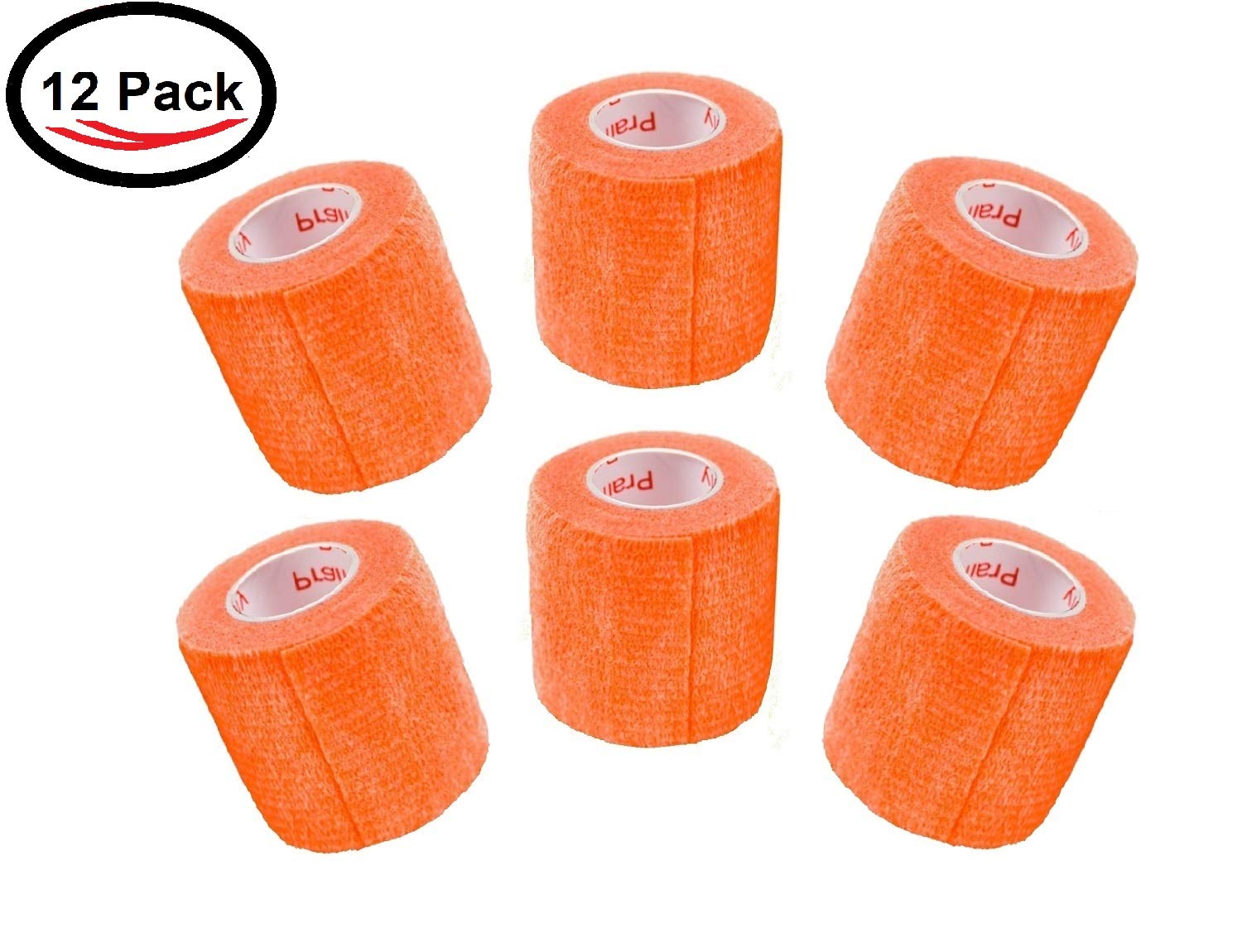 2 Inch Vet Wrap Tape Bulk (Orange) (Pack of 12) Self Adhesive Adherent Adhering Flex Bandage Grip Roll for Dog Cat Pet Horse