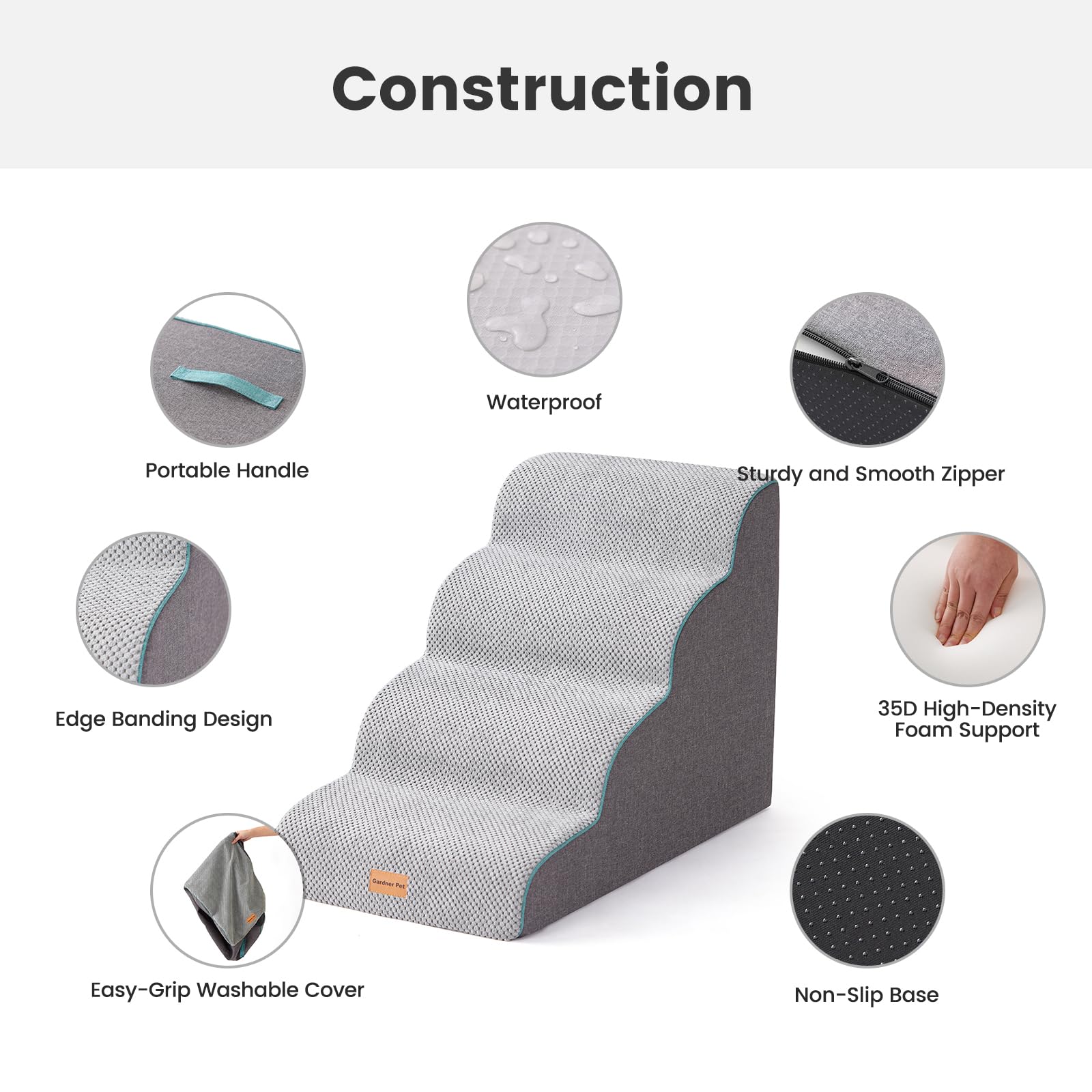 Gardner Pet Dog Stairs for Small Dogs 22.8'' H, Curved 5-Step Pet Stairs, Dog Steps for High Bed, Couch (24-30 in) with Durable