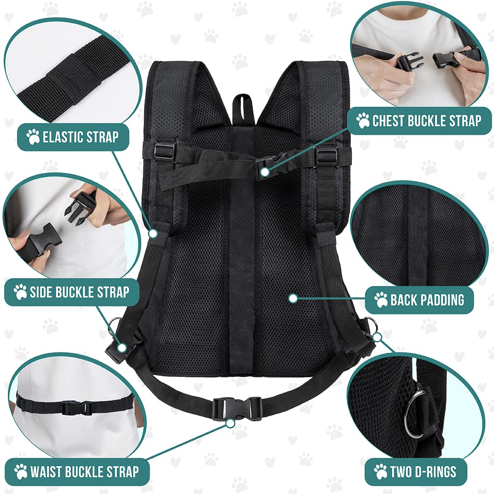 Petami Dog Front Carrier Backpack, Adjustable Dog Pet Cat Chest Carrier Backpack, Ventilated Dog Carrier For Hiking Camping Travel, Small Medium Dog Puppy Large Cat Carrying Bag, Max 15 Lbs, Black