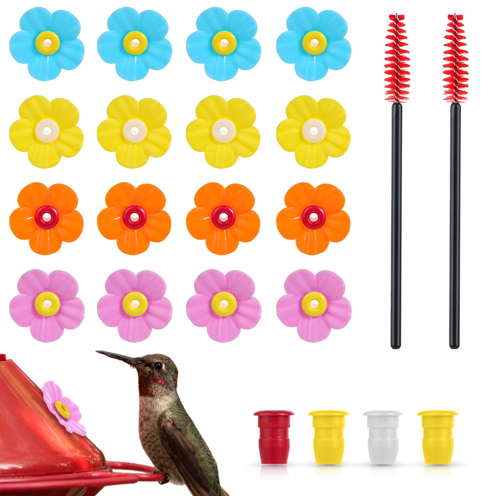 16 Pieces Hummingbird Feeders Replacement Flowers, Pet Hummingbird Feeder Parts Feeding Ports Bird Feeder Replacement Parts with