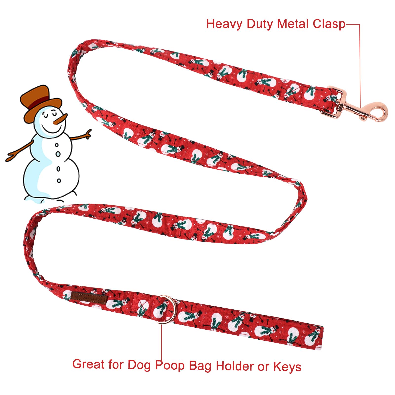 Up Urara Pup Dog Leash Match Dog Collar, Sturdy Durable Christmas Cotton Dog Leash, Santa Dog Training Leash For Small Medium La