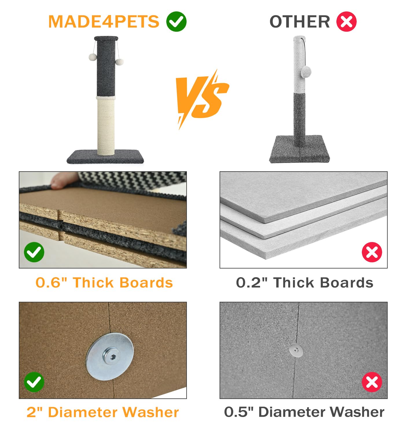 Made4Pets Cat Scratching Post 33', Tall Scratching Posts For Indoor Cats Adults Natural Sisal Rope Cat Scratcher With Replaceme