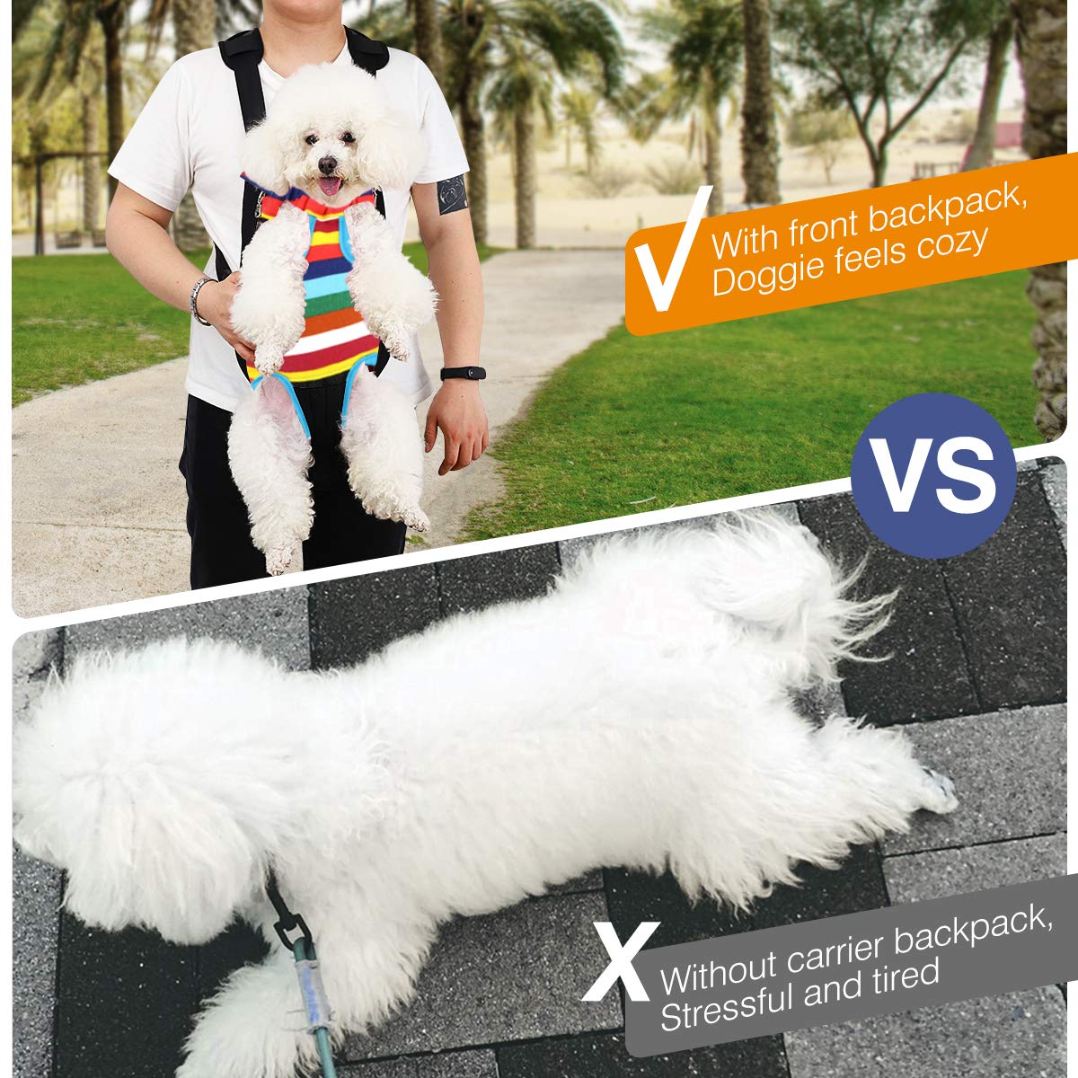 Pawaboo Pet Carrier Backpack, Adjustable Pet Front Dog Cat Carrier Backpack Travel Bag, Legs Out, Easy-Fit For Hiking Traveling Camping For Medium Small Cats Dogs Puppies, Large, Colorful Strips
