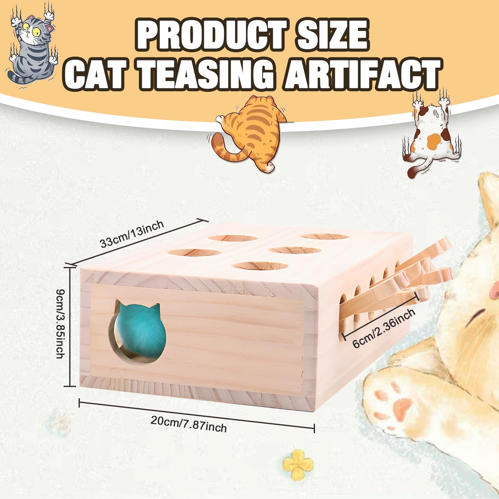 Xanadued Interactive Wooden Cat Toy, Solid Wood Toys For Indoor Cats Kitten Catch Mice Game, Cat Scratcher And Toy, Cat Interact