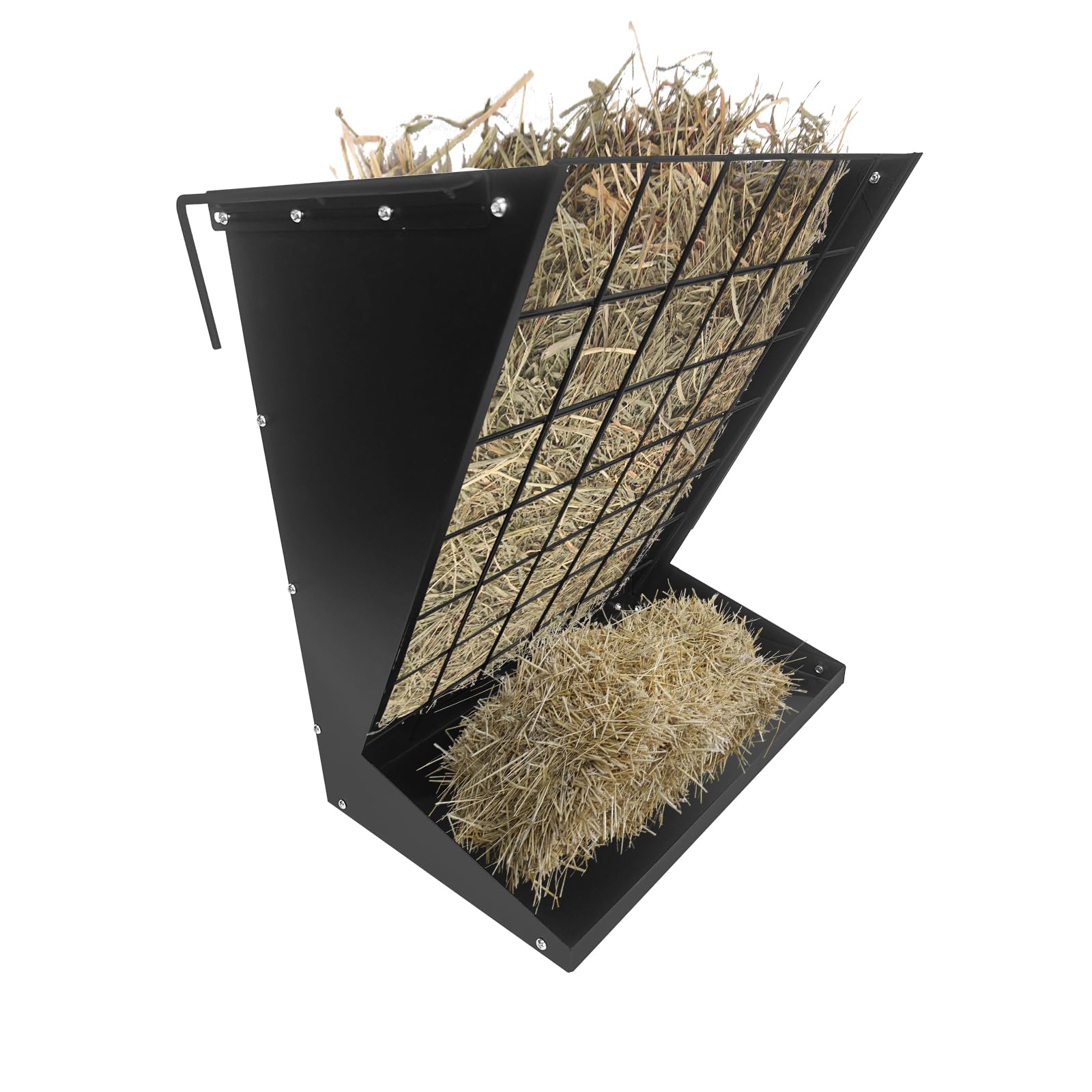 PeakPursuit Wall Mount Hay Feeder, 2 in 1 Hay & Grain Livestock Feeder, Heavy Duty Metal Wall Mount Hay Rack with Adjustable Dis