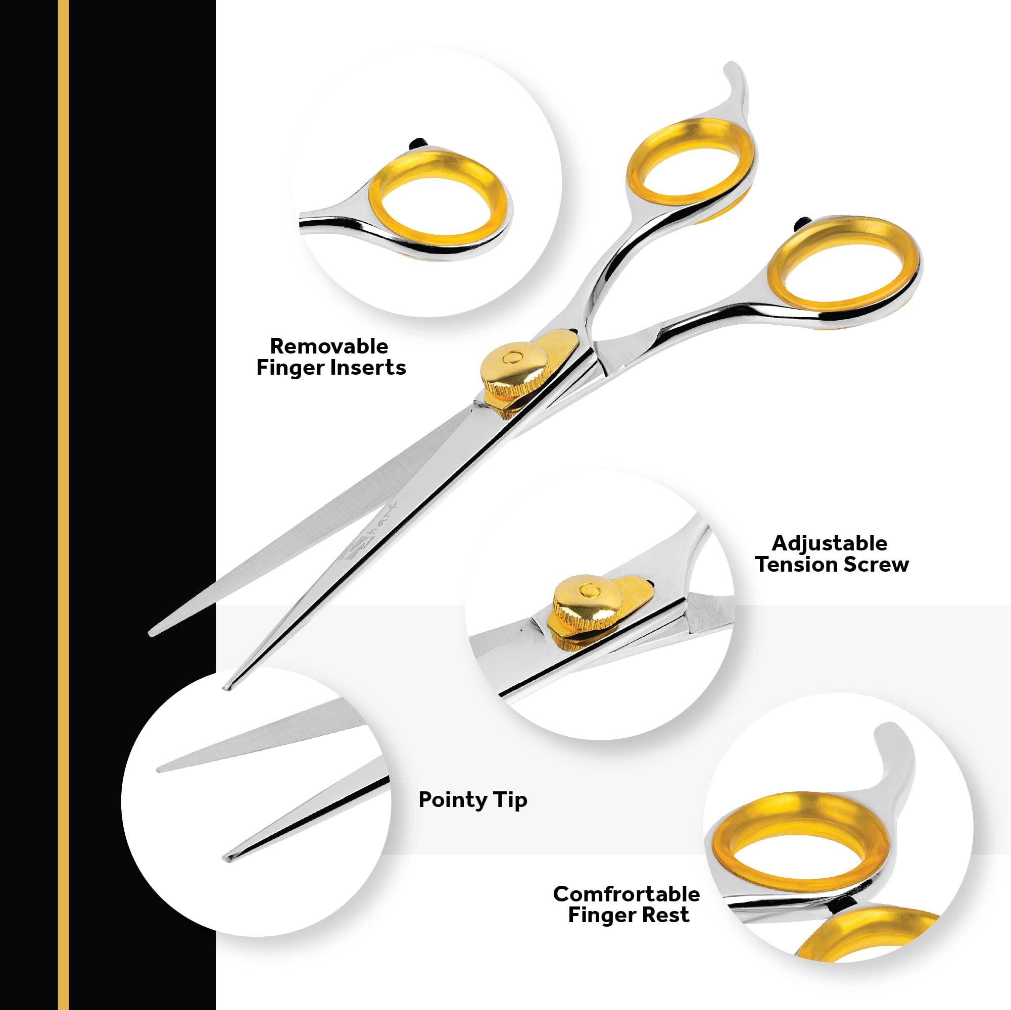 Sharf Gold Touch Pet Grooming Shear | Straight Cat & Dog Grooming Scissors | 6.5 Inch | 440C Japanese Stainless Steel Pet Dog Shearing Scissors | Animal Shears With Removable Comfort Rings