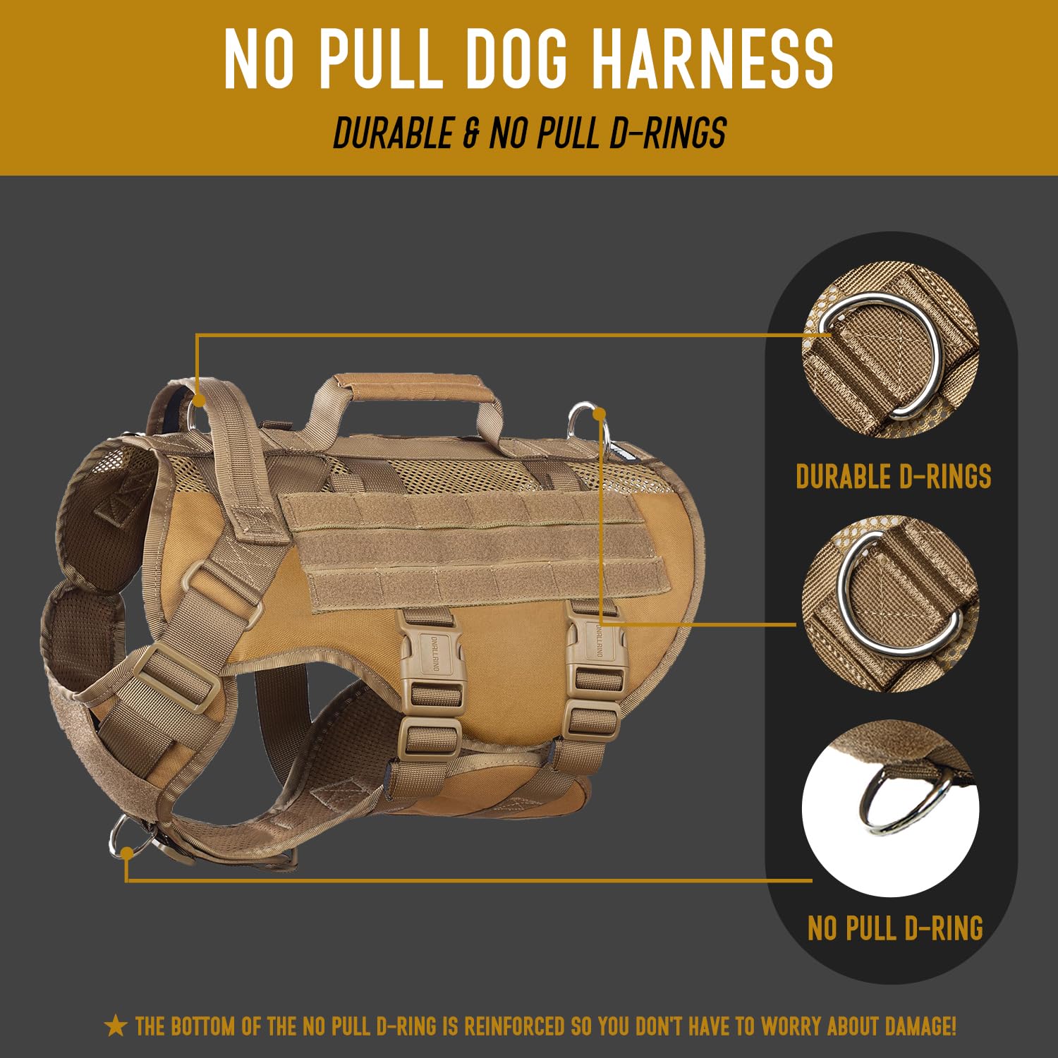 Dnallrino Tactical Dog Harness For Large Dogs, Breathable Air Mesh Dog Vest Harness, Service Dog Vest With Double Handles, No Pu