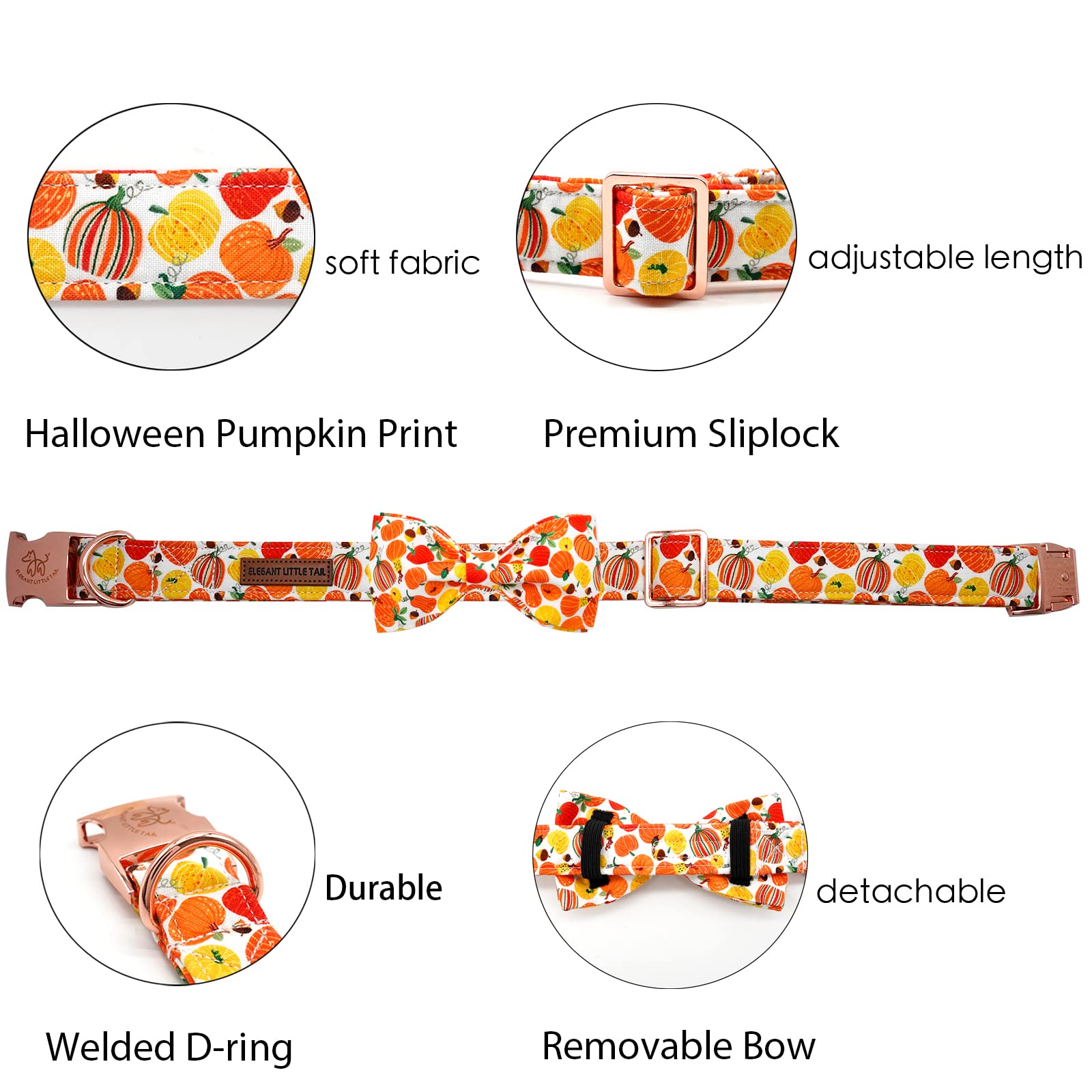 Elegant Little Tail Dog Collar With Bow - Fall Dog Collar Halloween Pumpkin Bow Girl Boy Pet Collar Soft Dog Bowtie Collars For Small Dogs