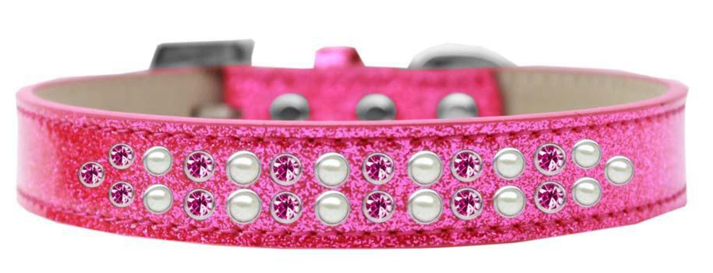 Mirage Pet Products Two Row Pearl and Crystal Ice Cream Dog Collar, Size 14, Pink
