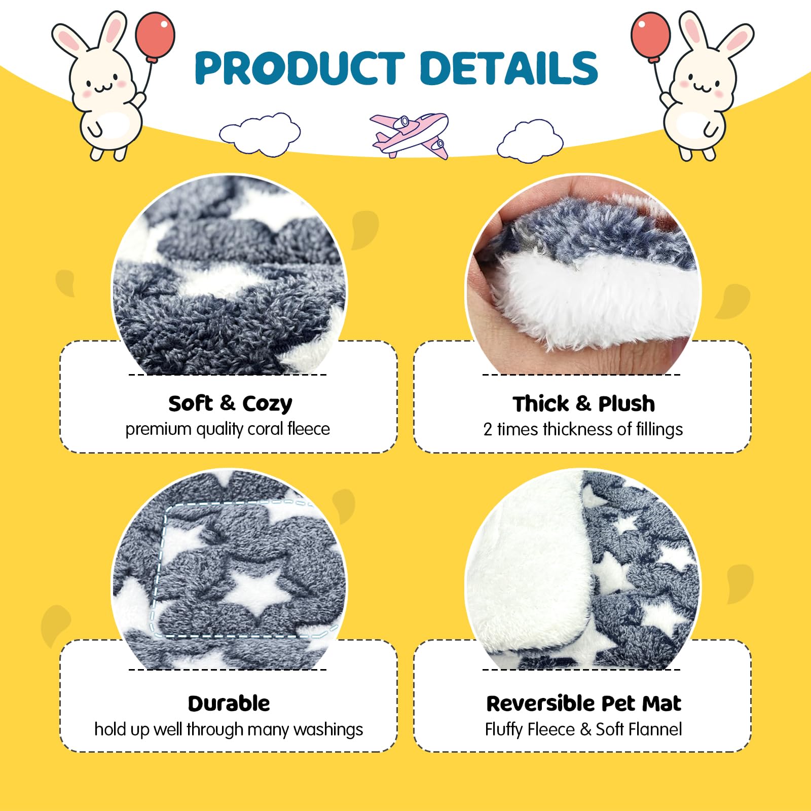 ARCTIC EAGLE 2 Pack Bunny Bed - 10 x 13 Inch Rabbit Pee Pads Bedding - Washable and Thickness Upgrade (Gray & Pink,M)