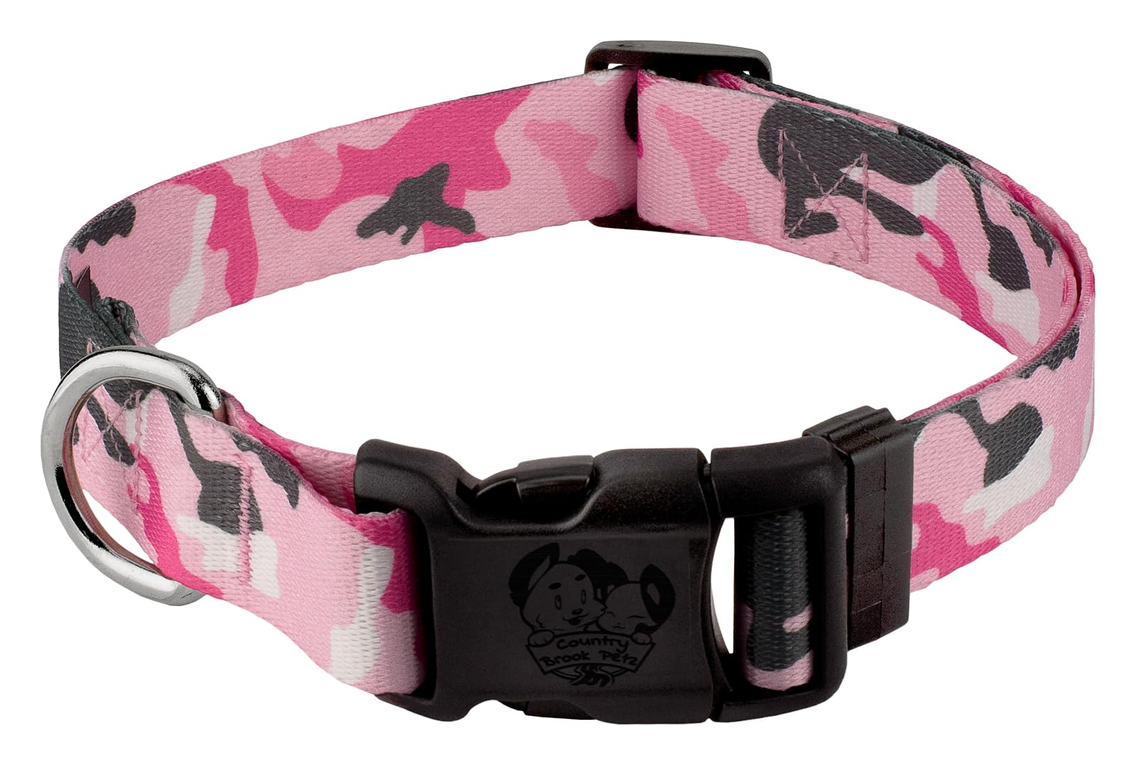 Country Brook Petz - Deluxe Pink And Grey Camo Dog Collar - Made In The U.S.A. - Camouflage Collection Featuring Rugged Designs 