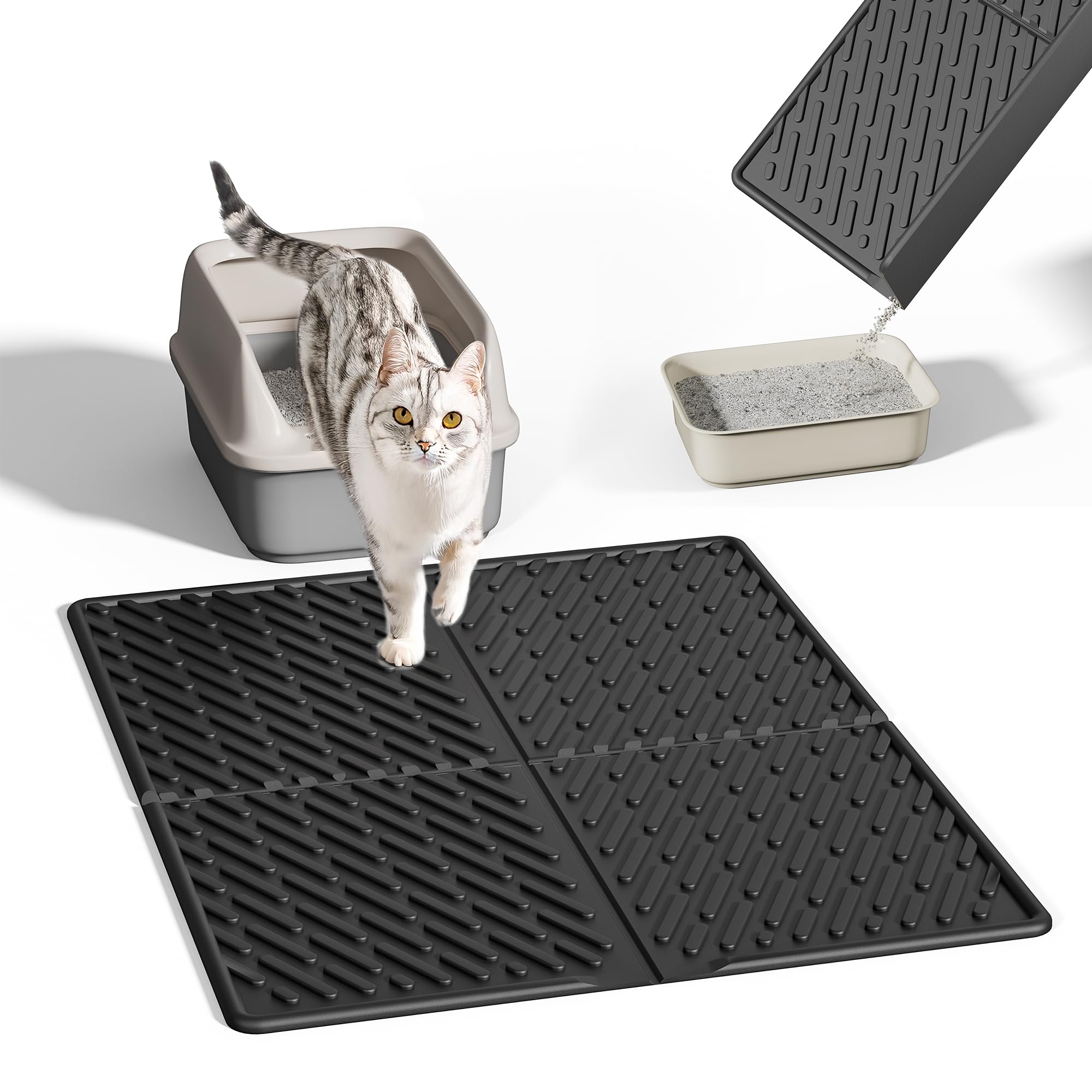 Pieviev Cat Litter Box Mat, 31 x 24  Scratch Resistant Litter Trapping Mat, Easy Clean for Scatter Control, Soft on Kitty Paws, 