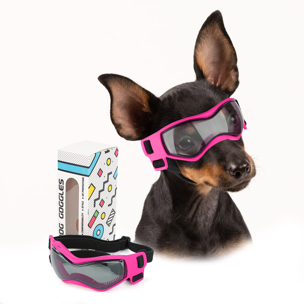 Petleso Dog Goggles Small Breed, Dog Sunglasses For Small Breed Uv Protection Eyewear For Small Dog Outdoor Riding Driving, Small Pink