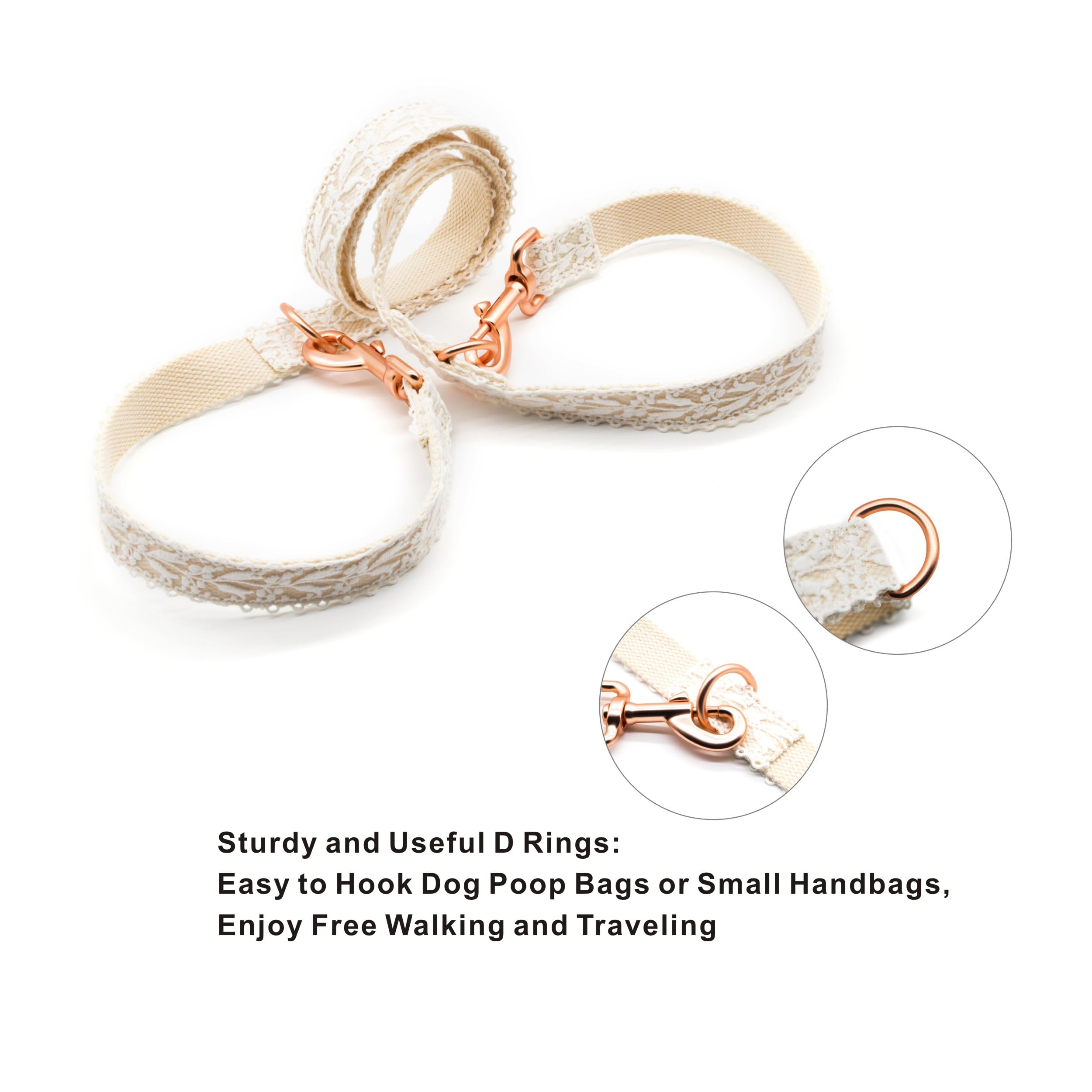 Dog Leash Cotton Lace Handmade 4-5 Ft Adjustable Comfortable Unique Leashes For Small Medium Large Dogs Beige Double