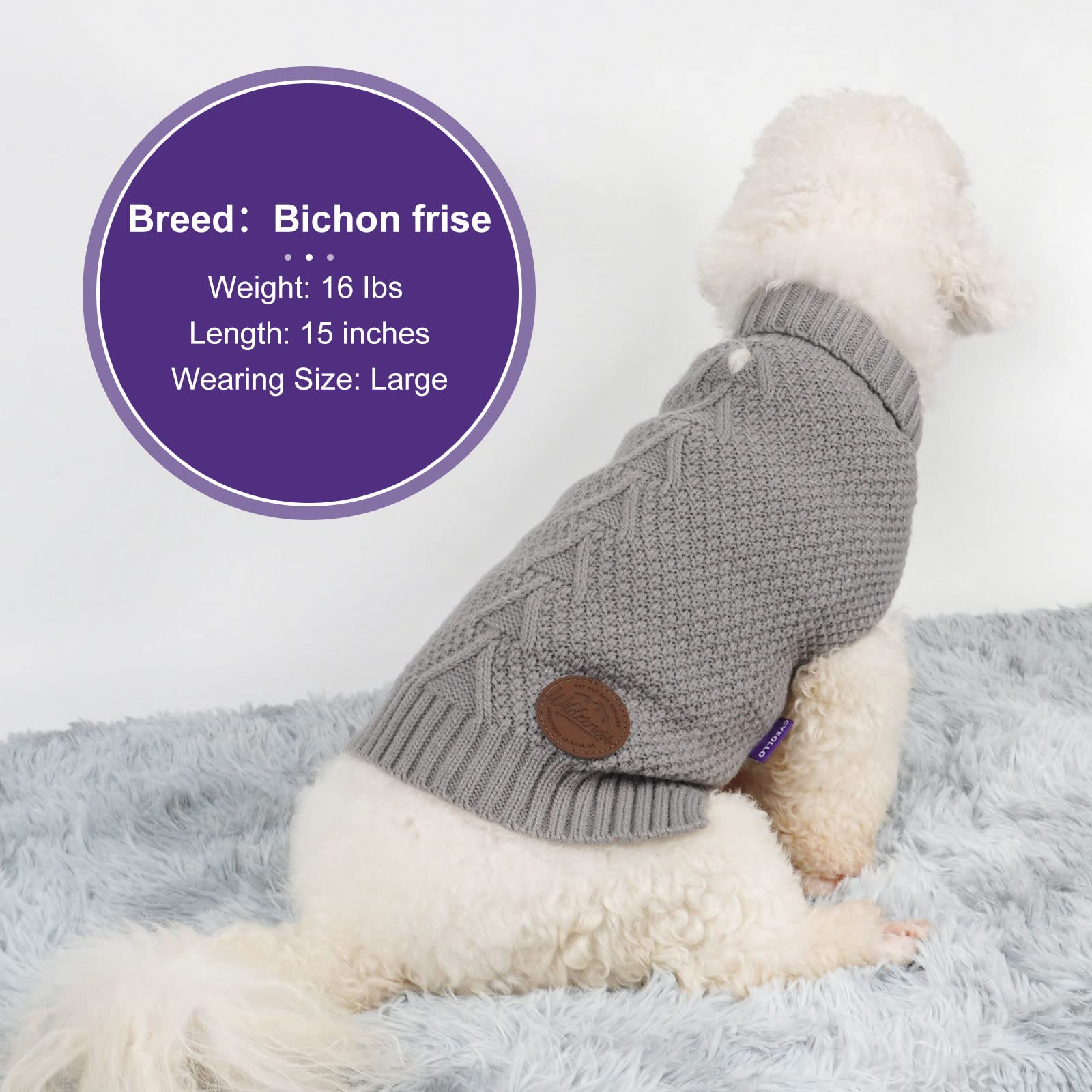 Cyeollo Dog Sweater Turtleneck Knitted Sweaters With Leash Hole Soft Knitwear Warm Dog Clothes For Medium Dogs