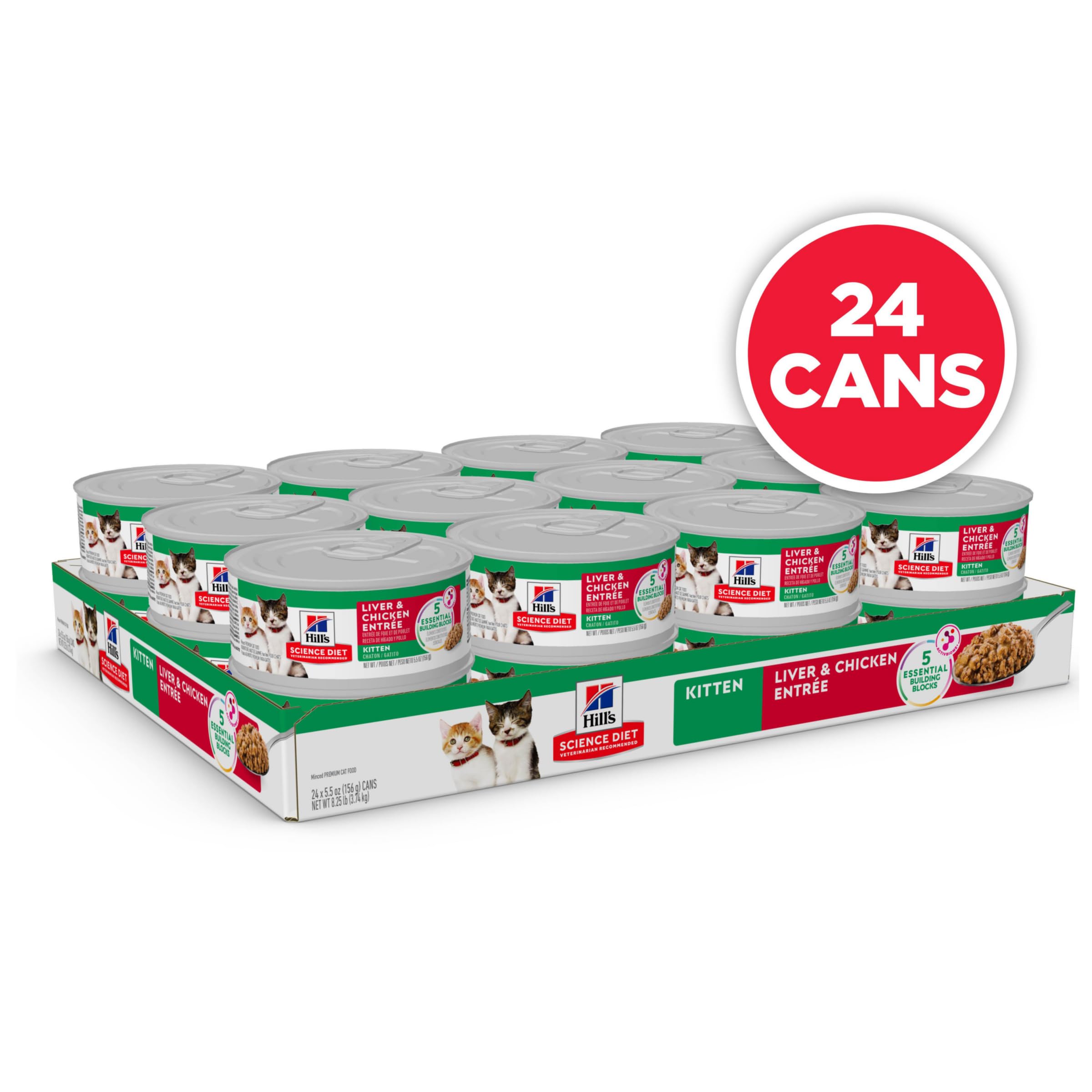 Hills Science Diet Kitten, Kitten Premium Nutrition, Wet Cat Food, Liver & Chicken Minced, 5.5 oz Can, Case of 24