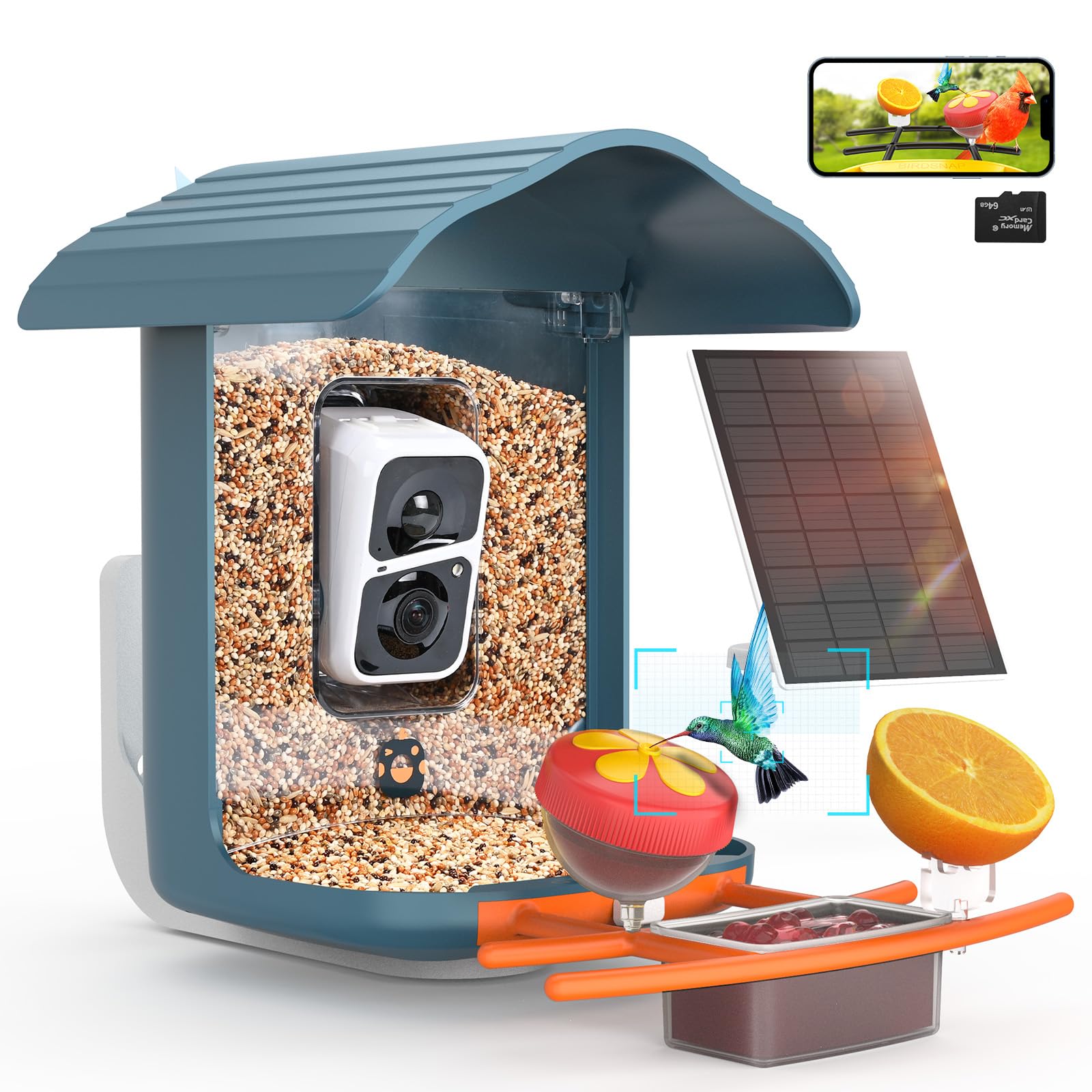 birdsnap PAV - Smart Bird Feeder with Camera, 5 DIY Add-ons & 64G SD Card Auto Record Bird Video Bird House for Outside, AI Iden