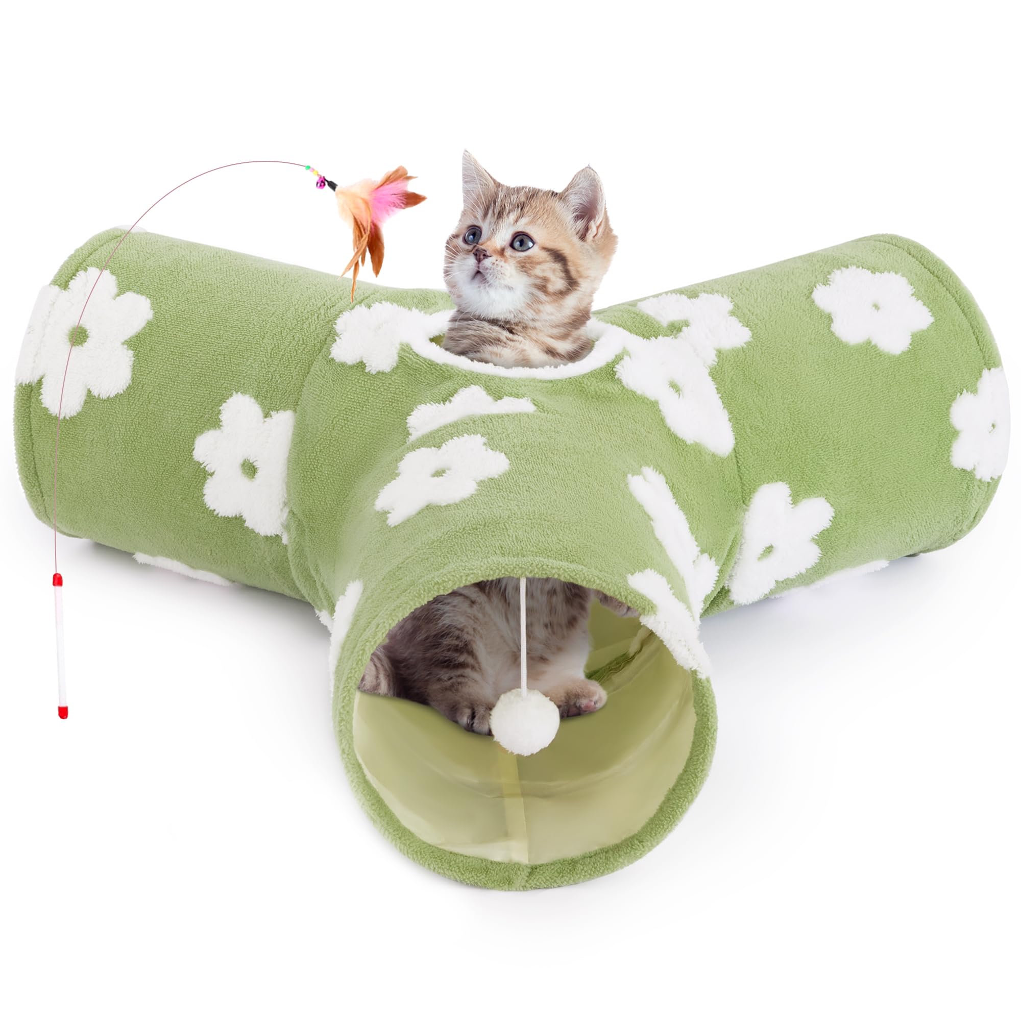 Tempcore Flannel Pet Cat Tunnel Tube Cat Toys 3 Way Collapsible, Cat Tunnels For Indoor Cats,Kitty Tunnel Bored Pet Toys Peek Ho