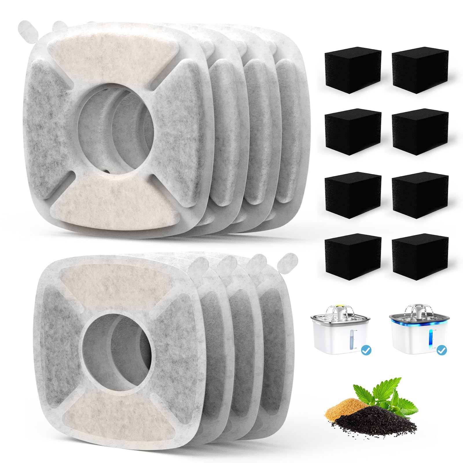8 Pack Cat Water Fountain Filter Compatible with 67/95/135/85oz Automatic Pet Dispenser, Triple Filtration Dog Fountain Filter (