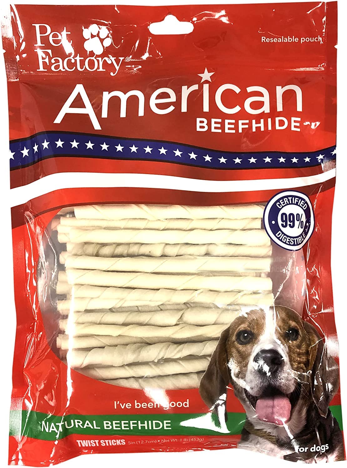 Pet Factory American Beefhide 5'' Twist Sticks Dog Chew Treats - Natural Flavor, 1 Lb