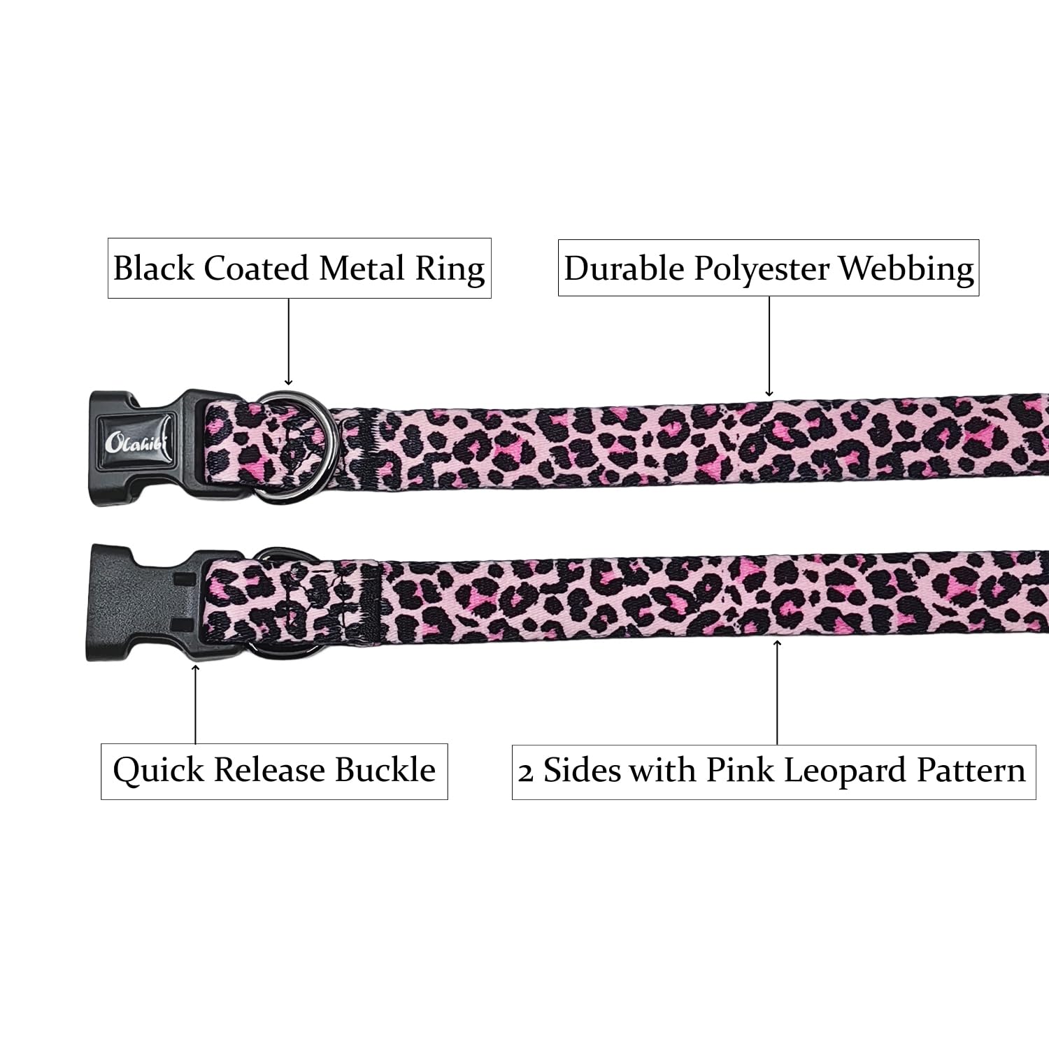 Olahibi Dog Collar Leash Set, Leopard Pattern, Polyester Material, Adjustable Collar And 5Ft Matching Leash, For Puppy Dogs.(Xs,