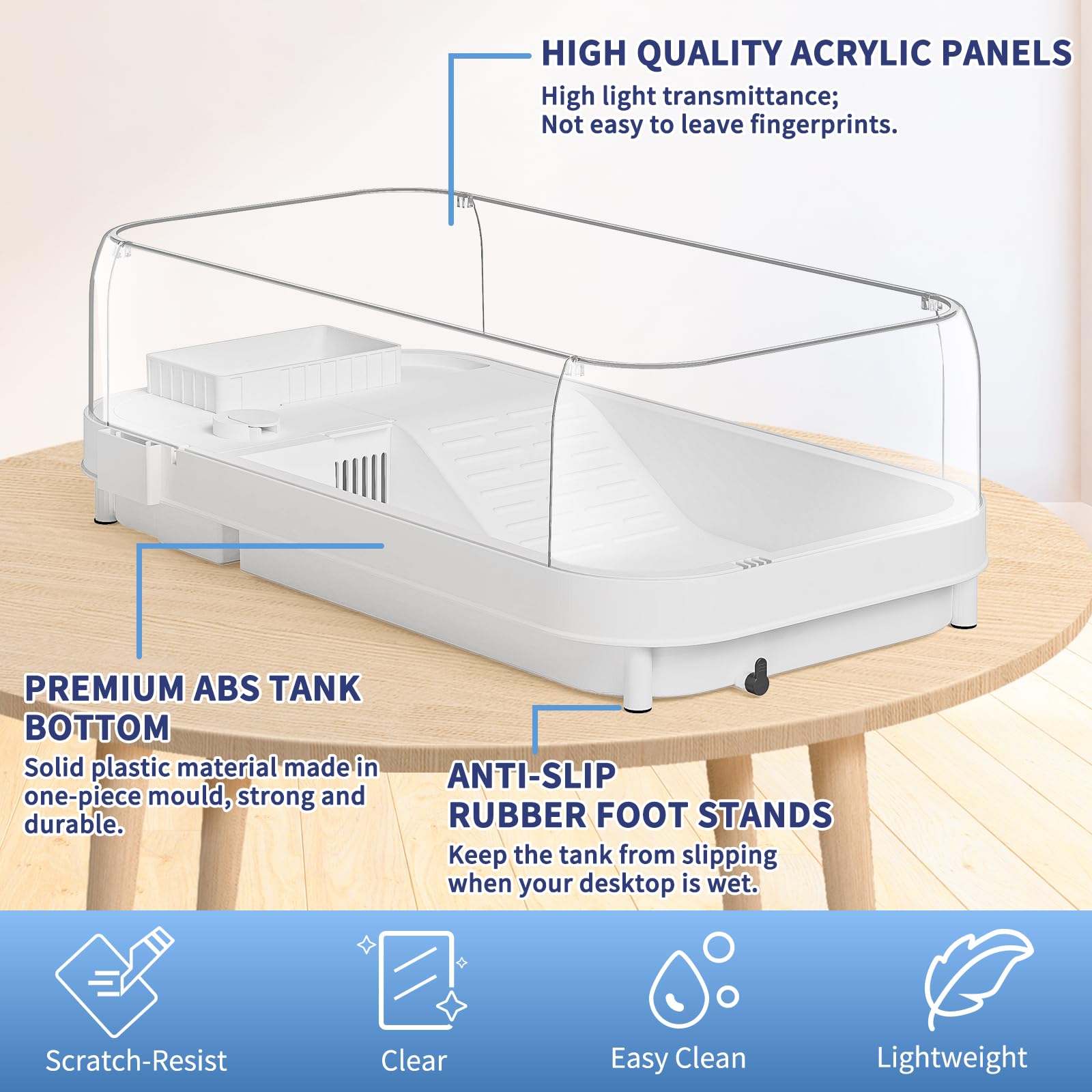 Moonorange Large Turtle Tank With Water Pump, Acrylic Turtle Tank Starter Kit With Heightened And Curved Fences, Multi-Function