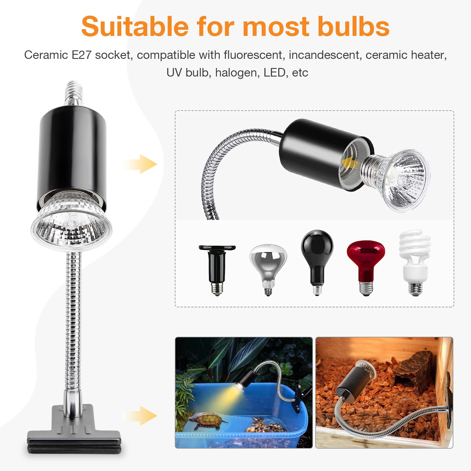 Buddypuppy Reptile Heat Lamp, UVA UVB Reptile Light with 360?Rotatable Hose and Timed, Heating Lamp with 2 Bulbs Suitable for Bearded Dragon Reptiles Turtle Lizard Snake (Heat Lamp 25w/50w Bulb)