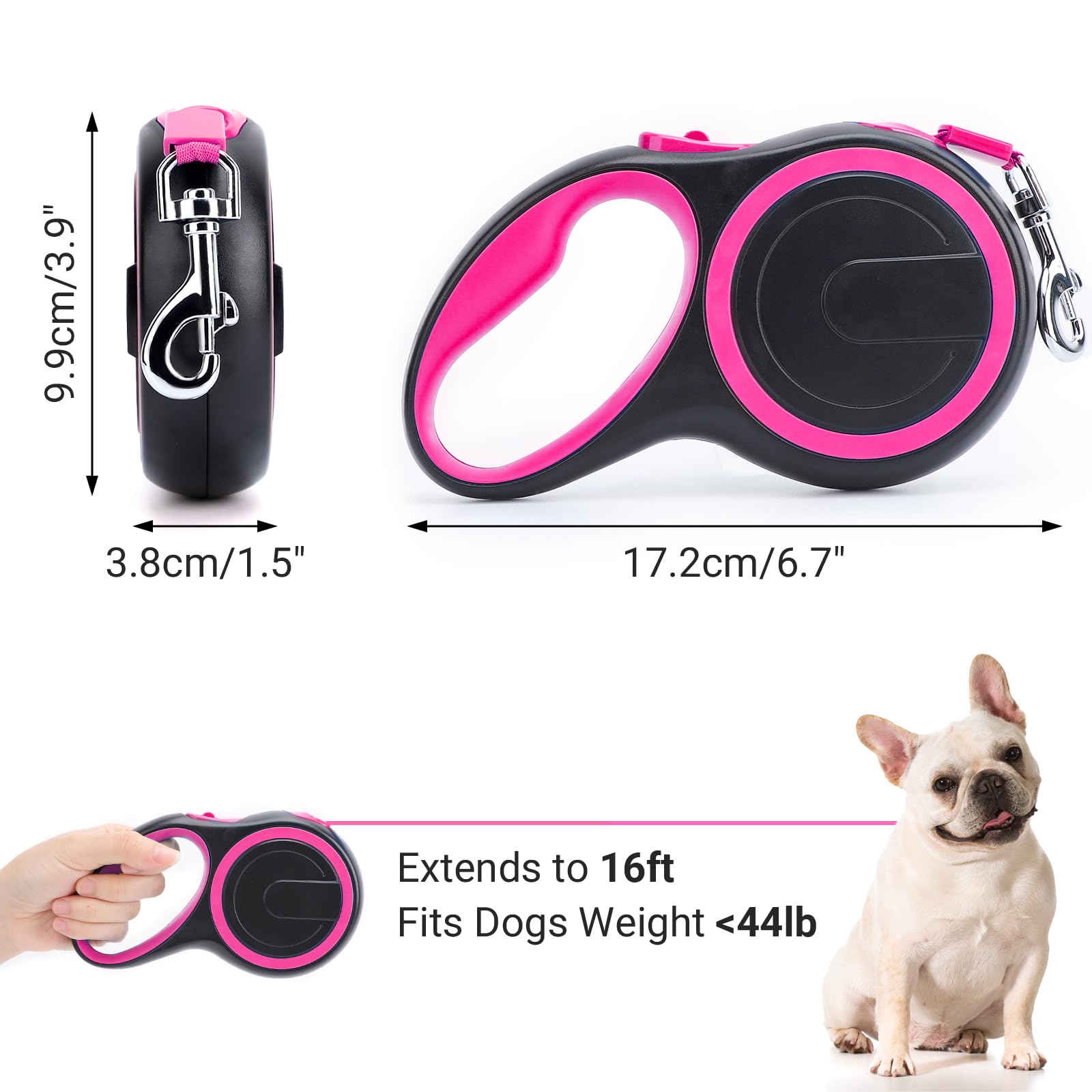 Segarty Pink Retractable Dog Leash, 16Ft Heavy Duty Walking Dog Leash For Medium Small Dogs Up To 44Lb, Anti-Slip Handle 360Tang