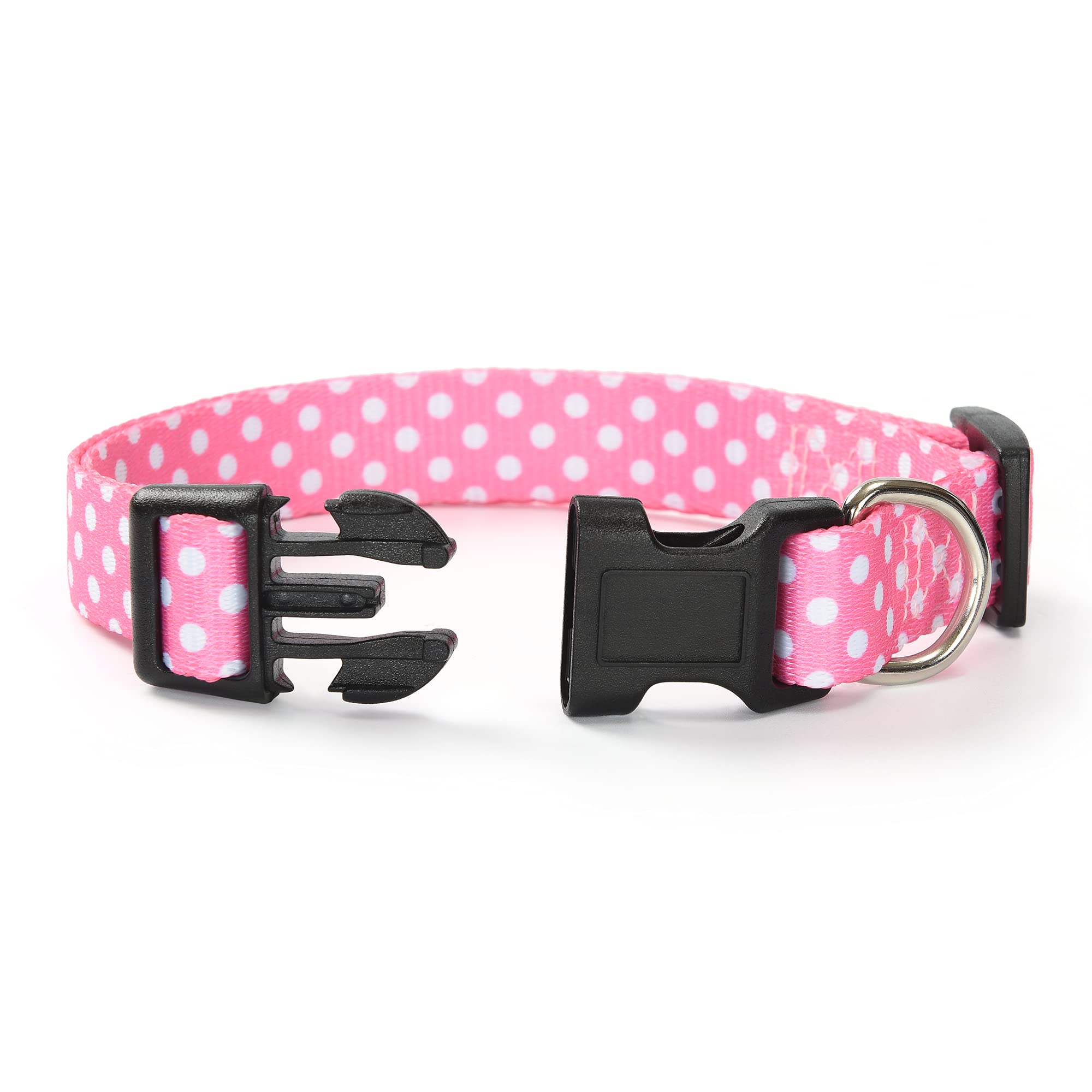 Mile High Life Dog Collar | Cute Puppy Collars | Lightweight Girl Dog Collar | Soft Boy Dog Collars | W Geometric Plaid Wave Line Pattern (Pink Dots, Medium)