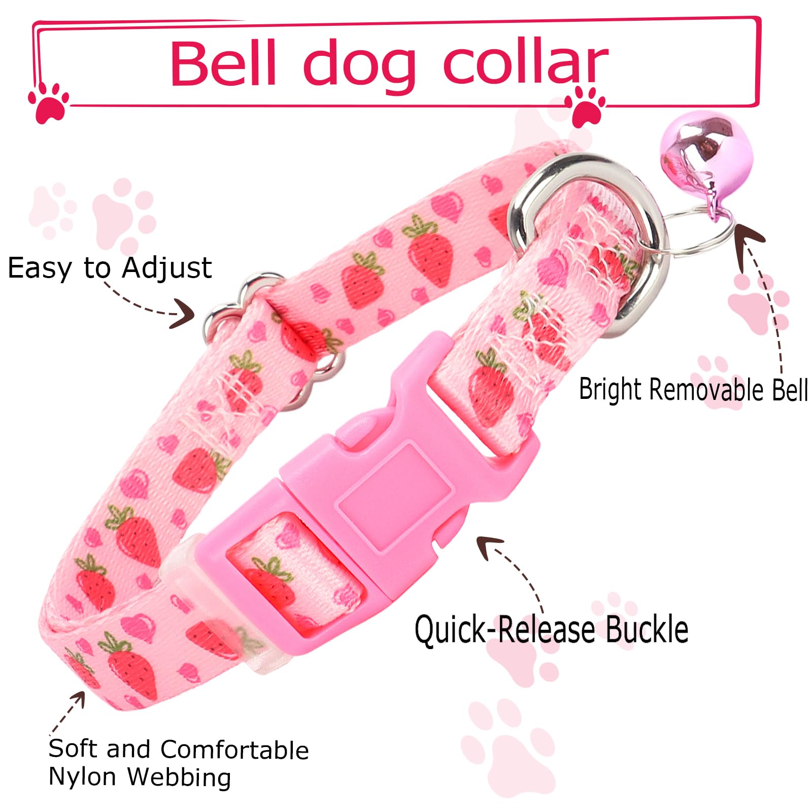 Xs Dog Collar With Bell - Durable Nylon Collar For Small Breeds,Adjustable Cute Fruit Pattern Collar For Chihuahua Pomeranian Yo