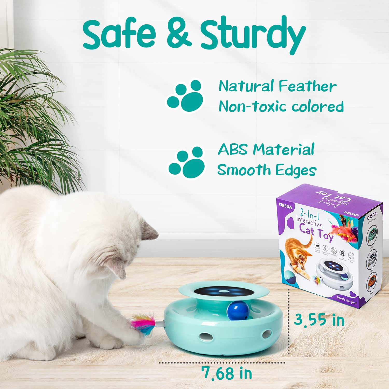 Orsda Cat Toys 2-In-1 Interactive Cat Toys For Indoor Cats, Automatic Cat Toy Balls, Mice Toys Ambush Feather Kitten Toys With 7