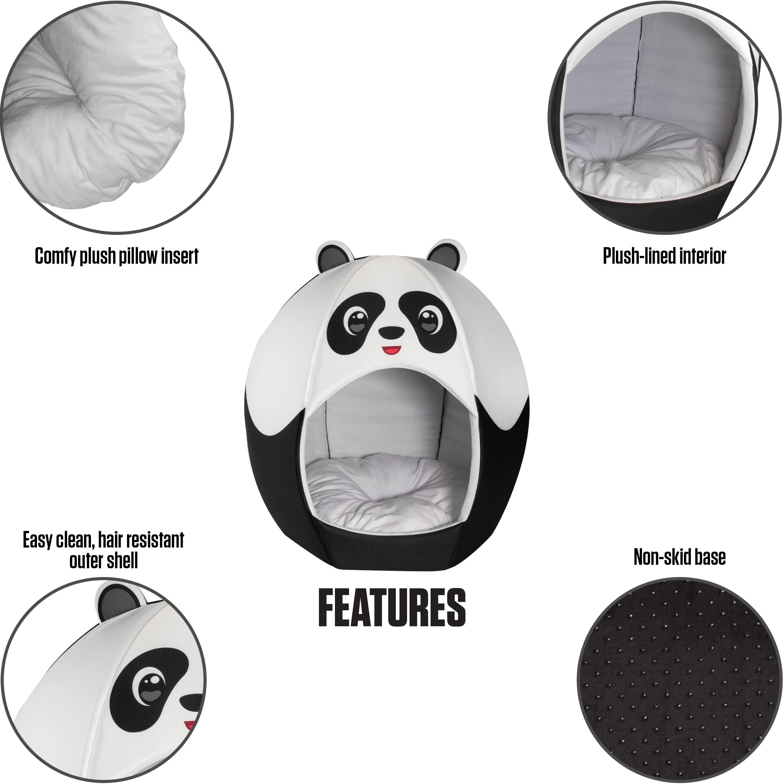Maccabi Art Panda Theme Dog Bed - Cute Igloo Style Pet Bet - Fits Small Dogs, Puppies, Cats - Pillow Insert With Plush Lined Int