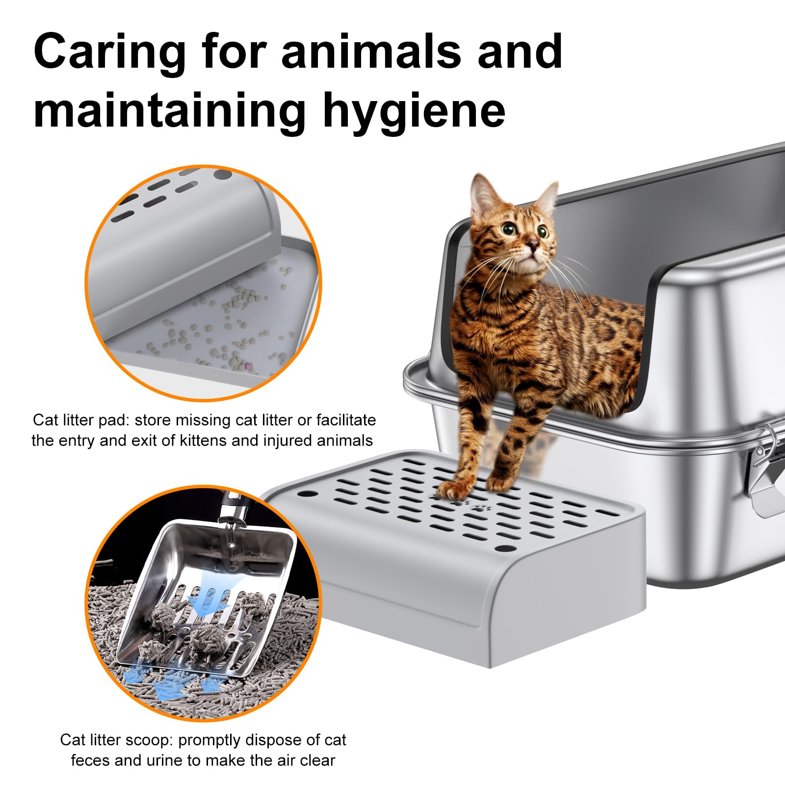 12'' Deep Stainless Steel Cat Litter Box With Lid,Xl Enclosed Cat Litter Box,Metal Litter Box Easy To Clean,Non-Stick Kitty Litt