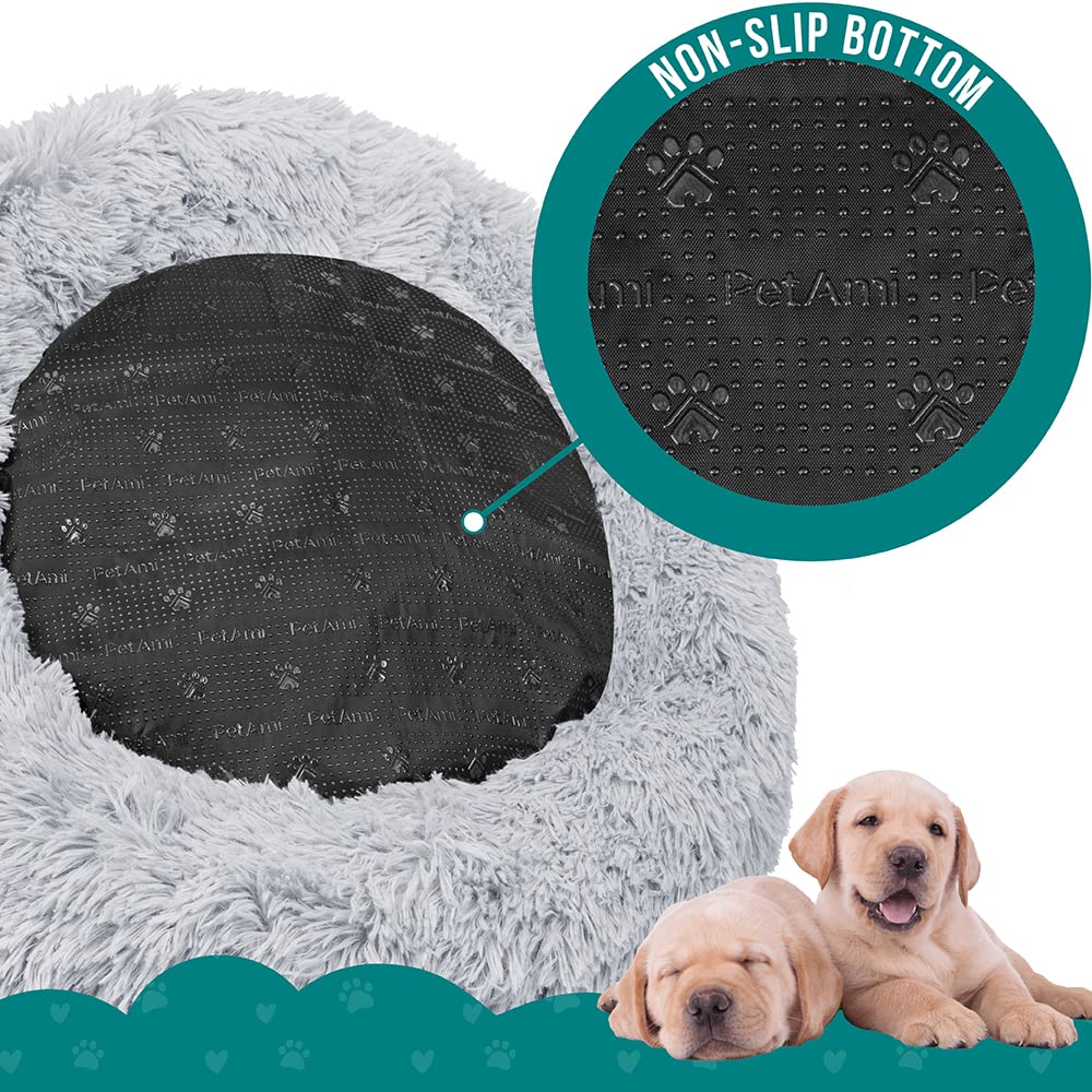 Petami Small Calming Dog Bed For Dogs Puppy, Round Washable Pet Bed For Cat Kitten, Anti Anxiety Dog Bed Cuddler For Couch, Fluf
