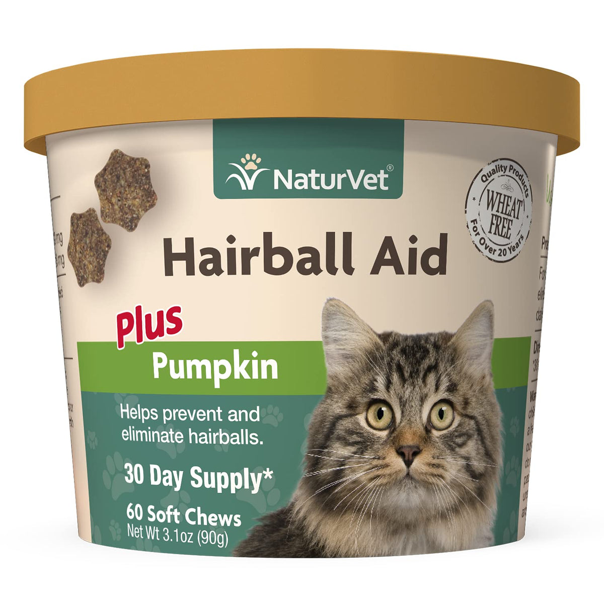 Naturvet - Hairball Aid Supplement For Cats - Plus Pumpkin - Helps Eliminate & Prevent Hairballs - 60 Soft Chews