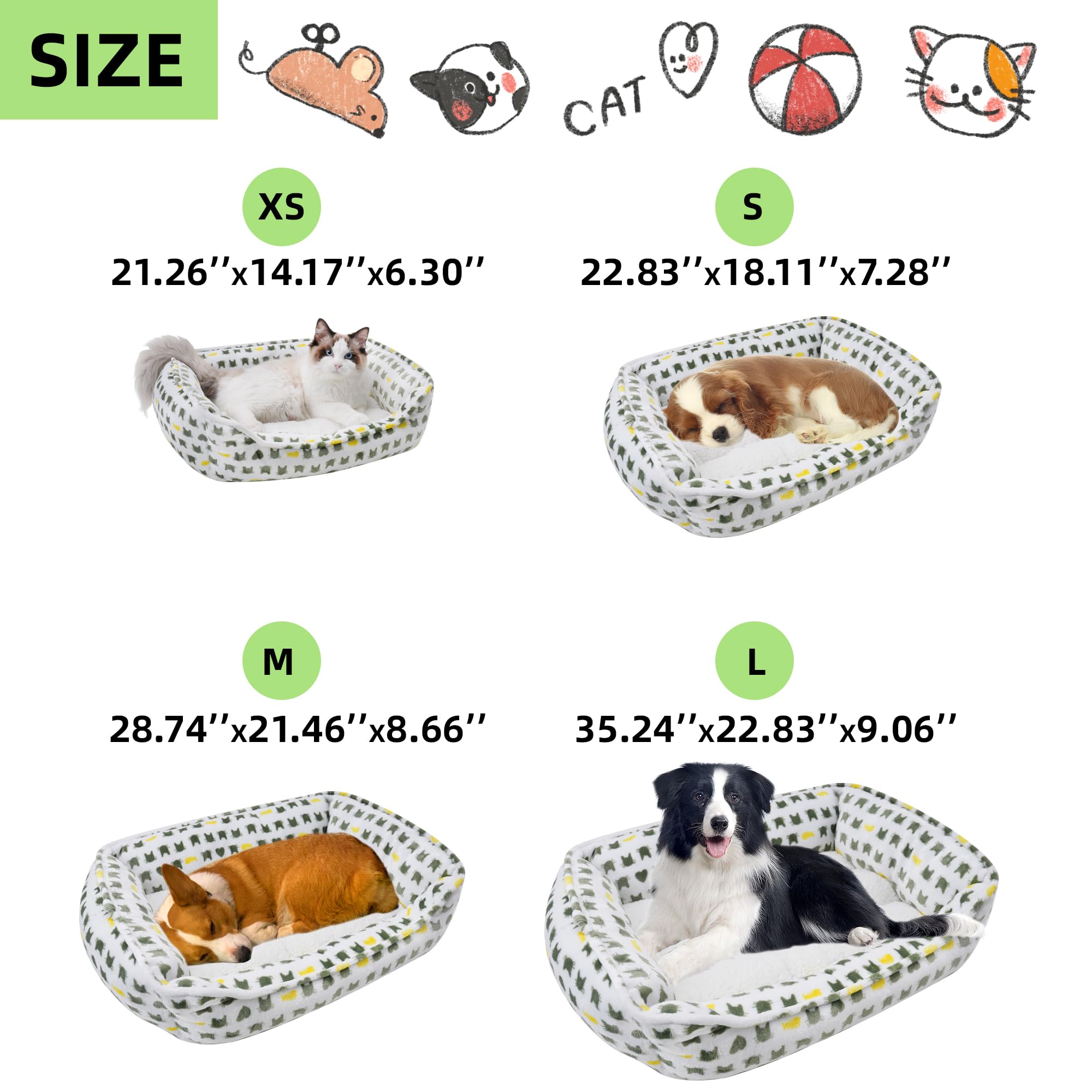 Aiwikide Dog Sofa Bed, Anti-Anxiety Bed For Dog, Rectangle Washable Bed With White Mattress, Large