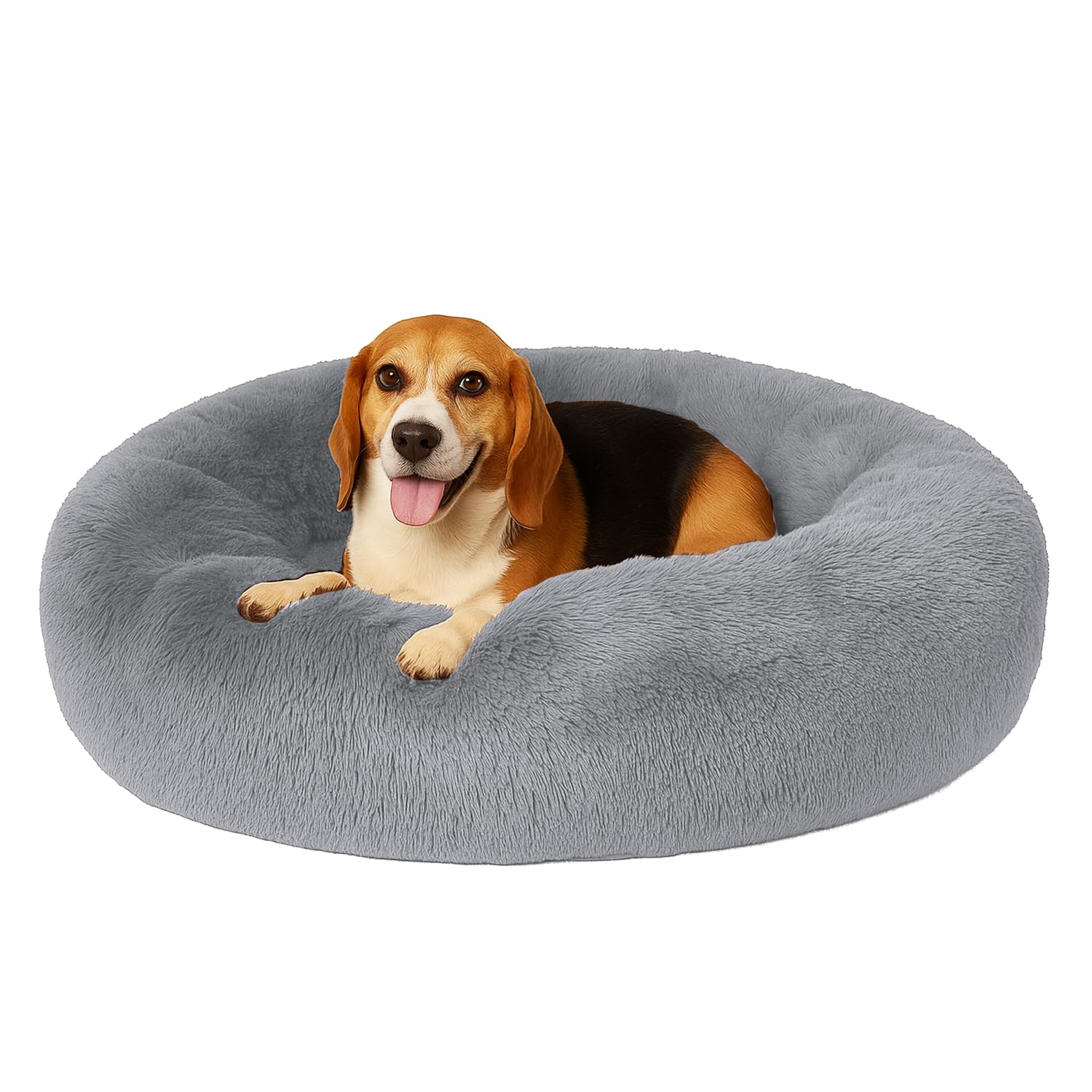 Payton Perry Dog & Cat Rounded Donut Bed | 2in1 Both Side Use | Calming, Washable, Cozy, Fluffy Pet Beds (Grey, Small)
